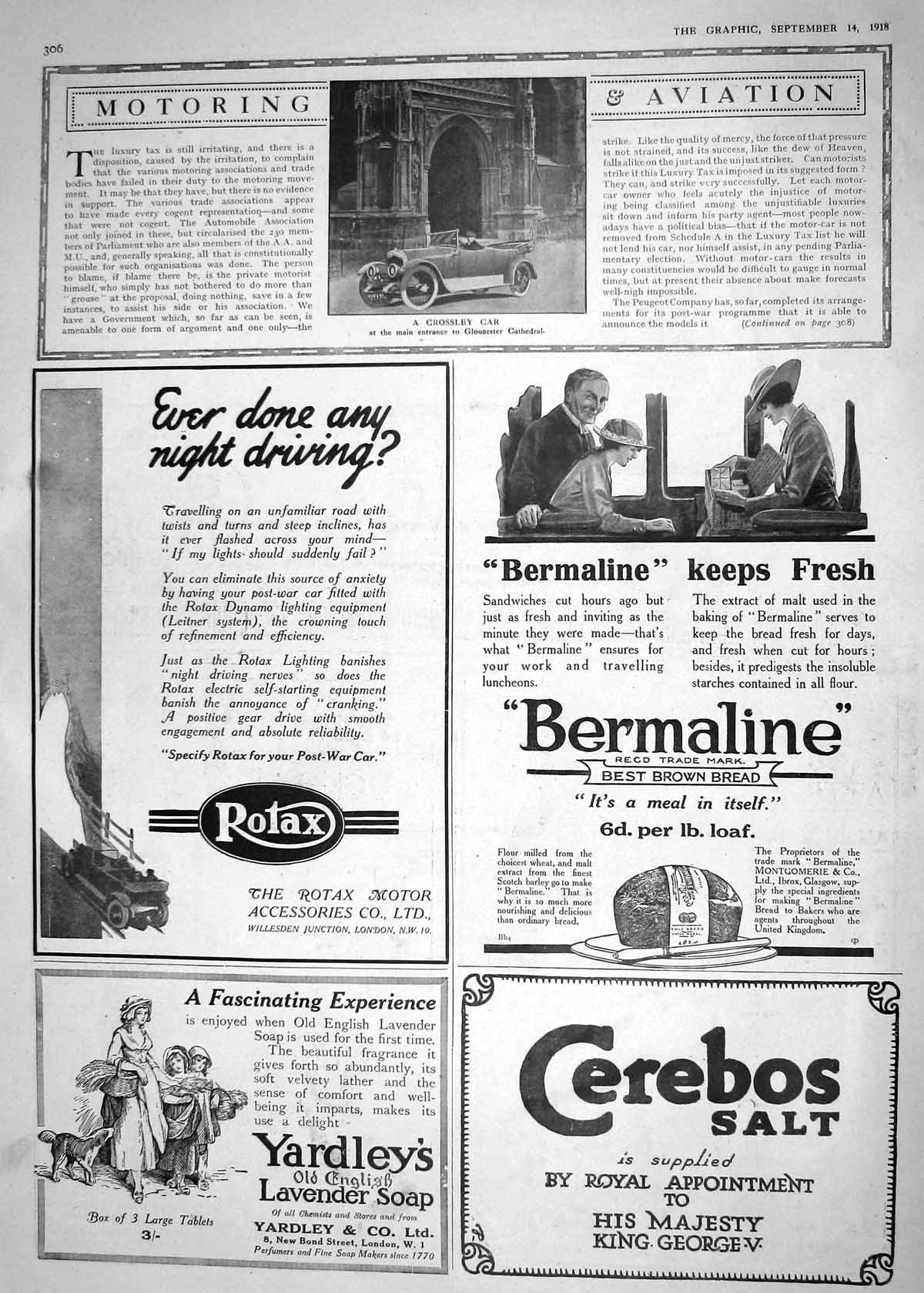 Old 1918 Crossley Motor Car Gloucester Cathedral Bermaline Bread Rota 20th