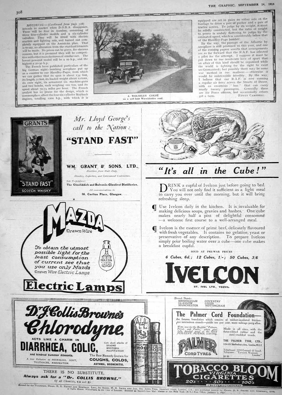Old 1918 Wolseley Motor Car Coupe Warwickshire Ivelcon Mazda Lamps Gr 20th