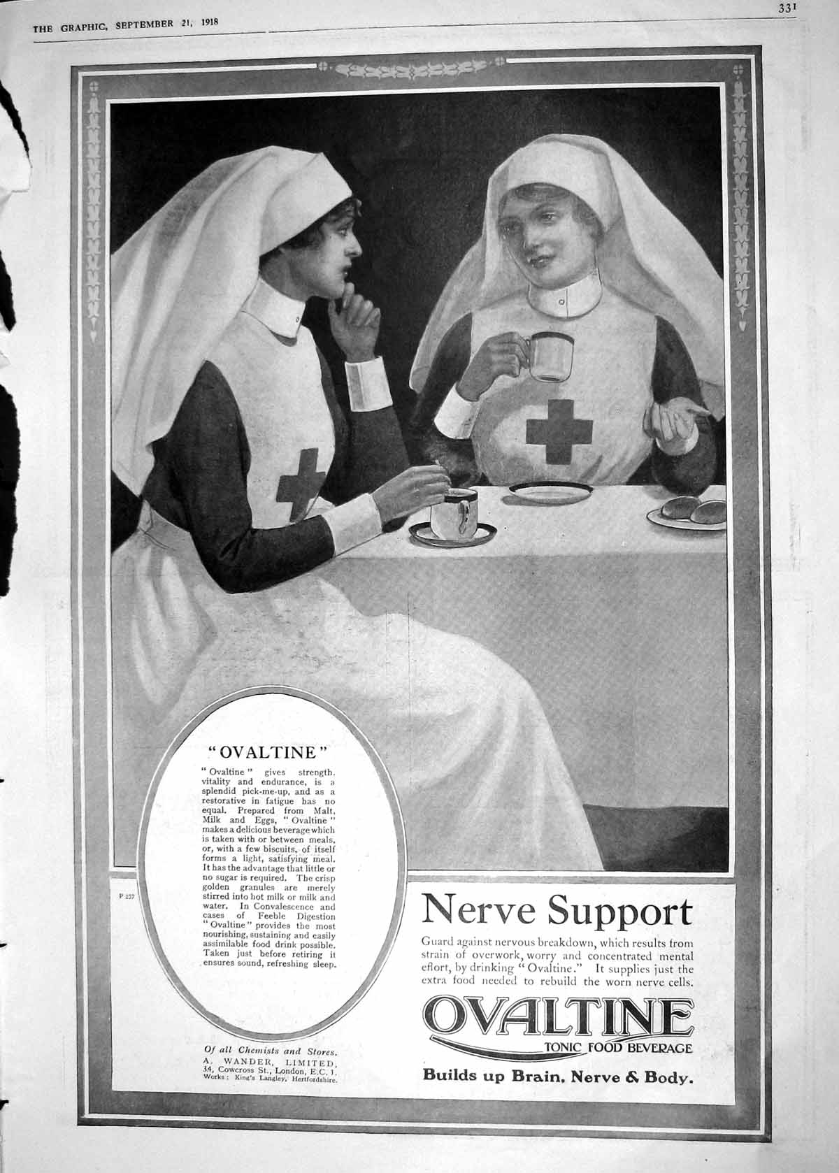 Antique Old Print 1918 Ovaltine Tonic Food Nurses Dervyle Brunton Tamborina