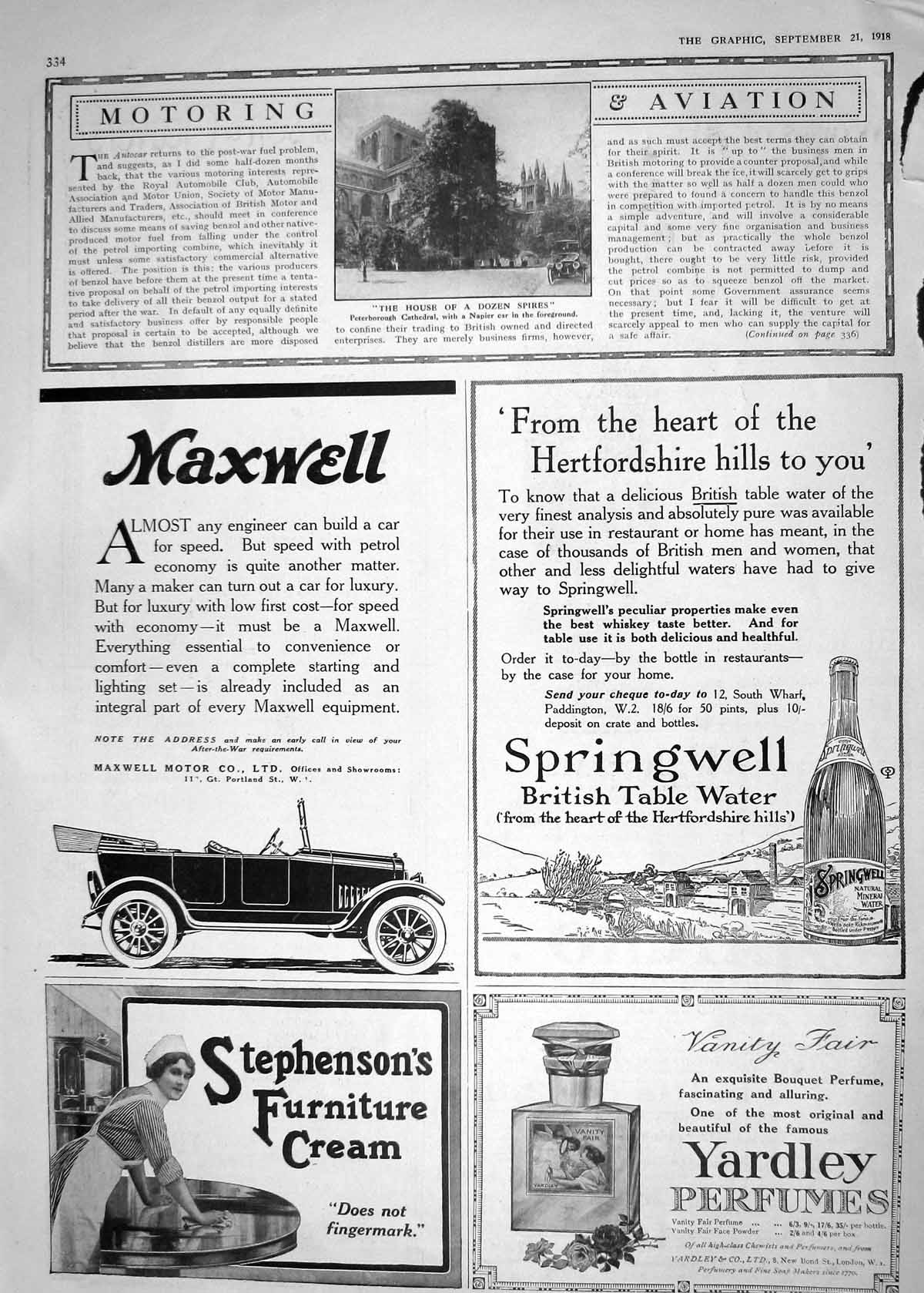 Old 1918 Peterborough Cathedral Napier Motor Car Maxwell Yardley Perf 20th