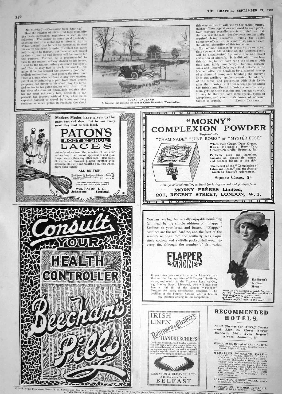 Old 1918 Wolseley Motor Car Castle Bromwich Warwickshire Sardines Bee 20th