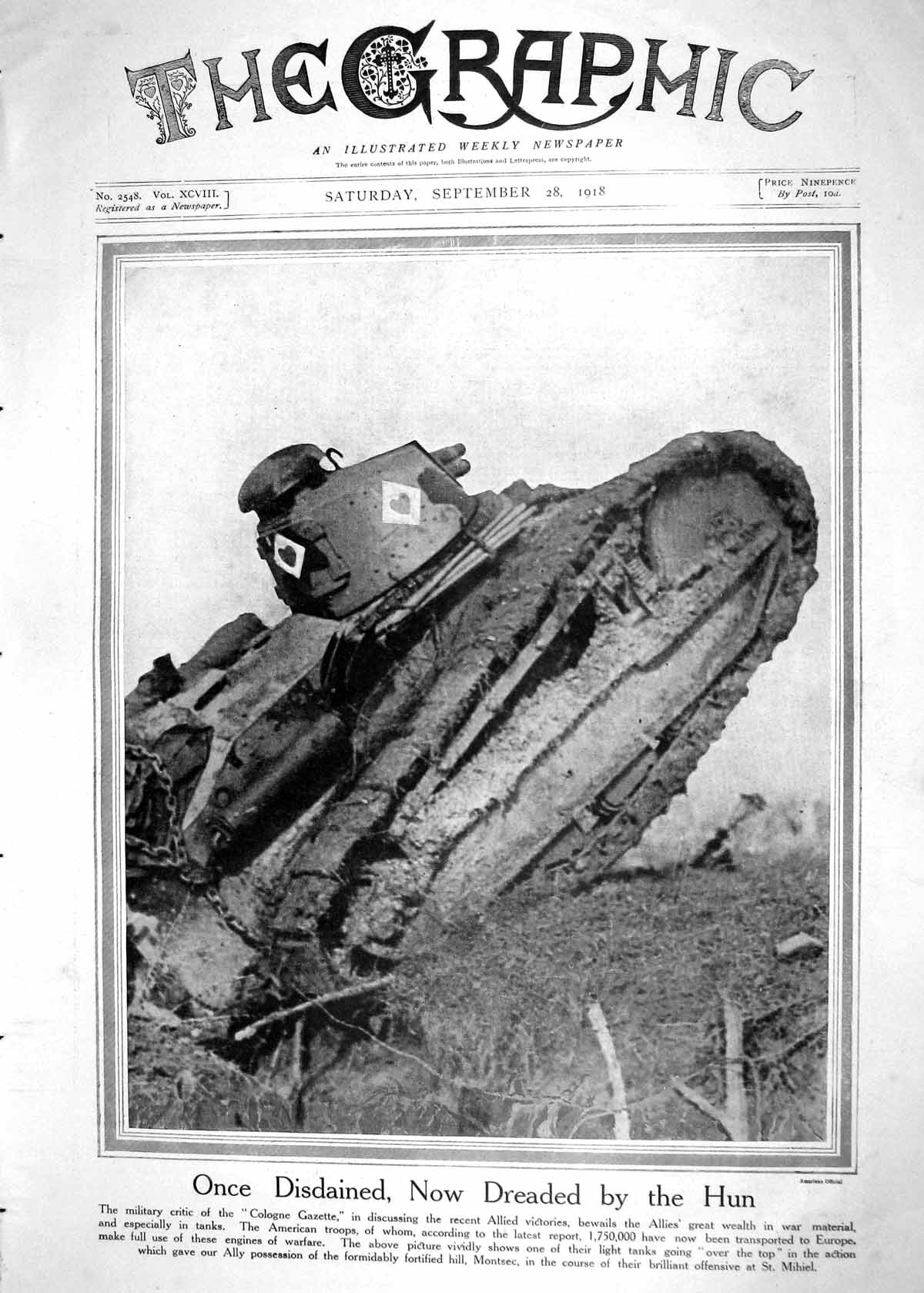 Old 1918 War American Tank Montsec Milhiel John Davis Rawlins Muloch 20th