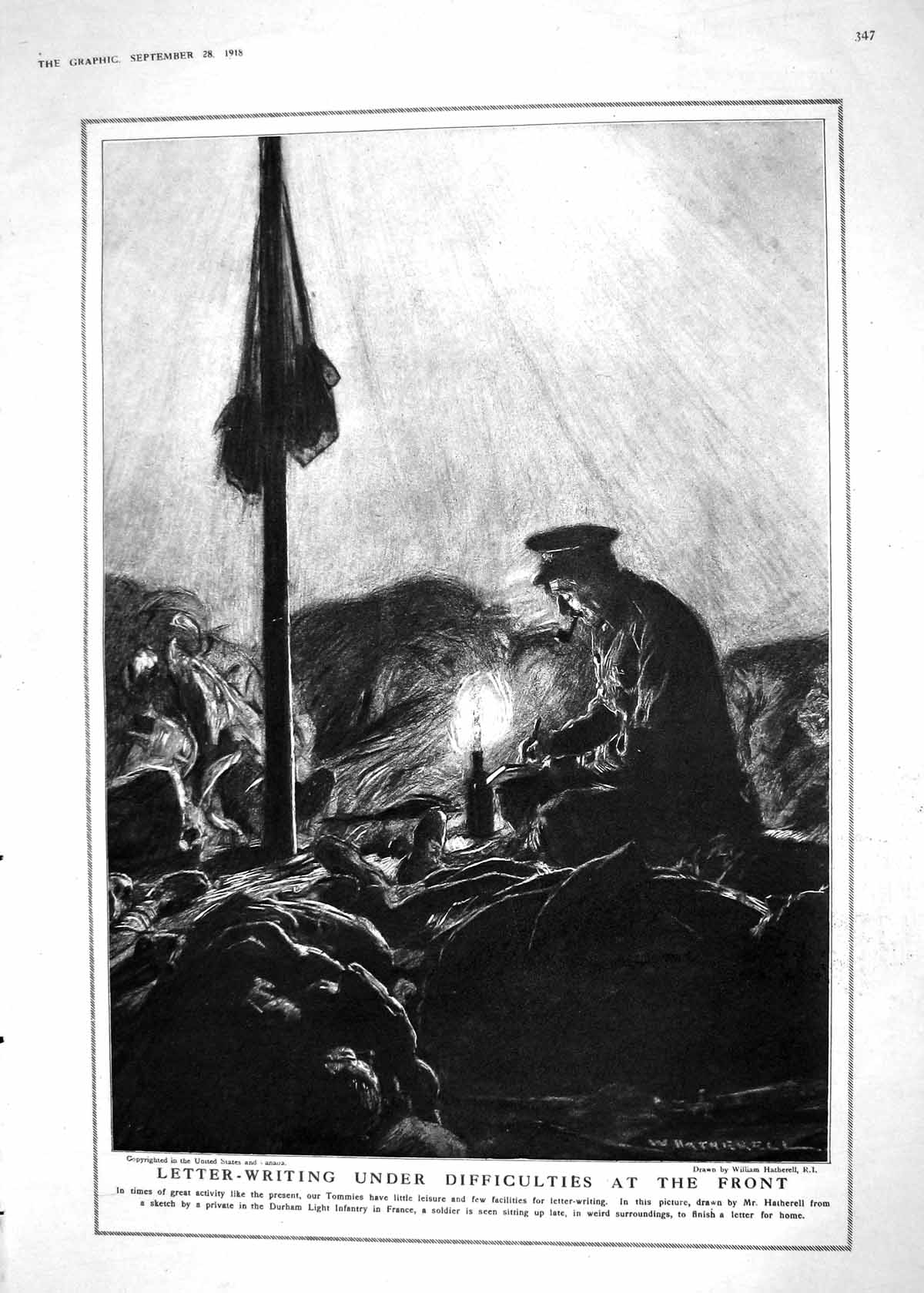 Antique Print 1918 War Tommies Siers Writing Letters France Hatherell Roman