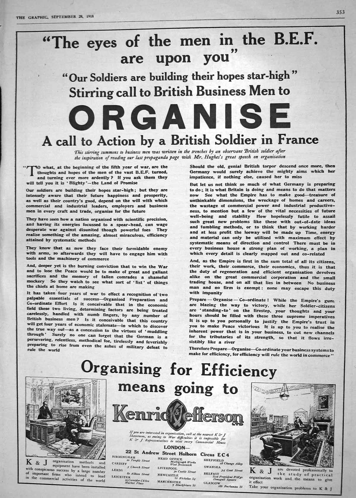 Old 1918 Advertisement Kenrick Jefferson Andrew Street Holborn Circus 20th