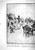 Antique Print Damaged 1918 War Australian Siers Ruins French Village Horses