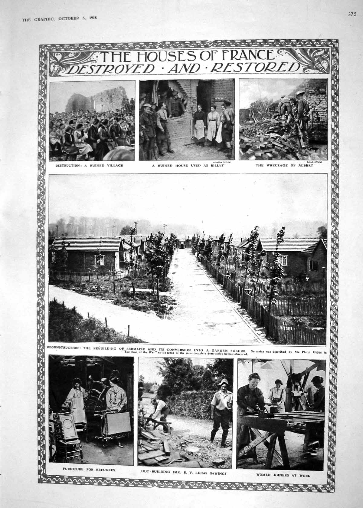 Old 1918 War France Sermaize Ruined House Lucas Sawing Musk-Rat Skins 20th