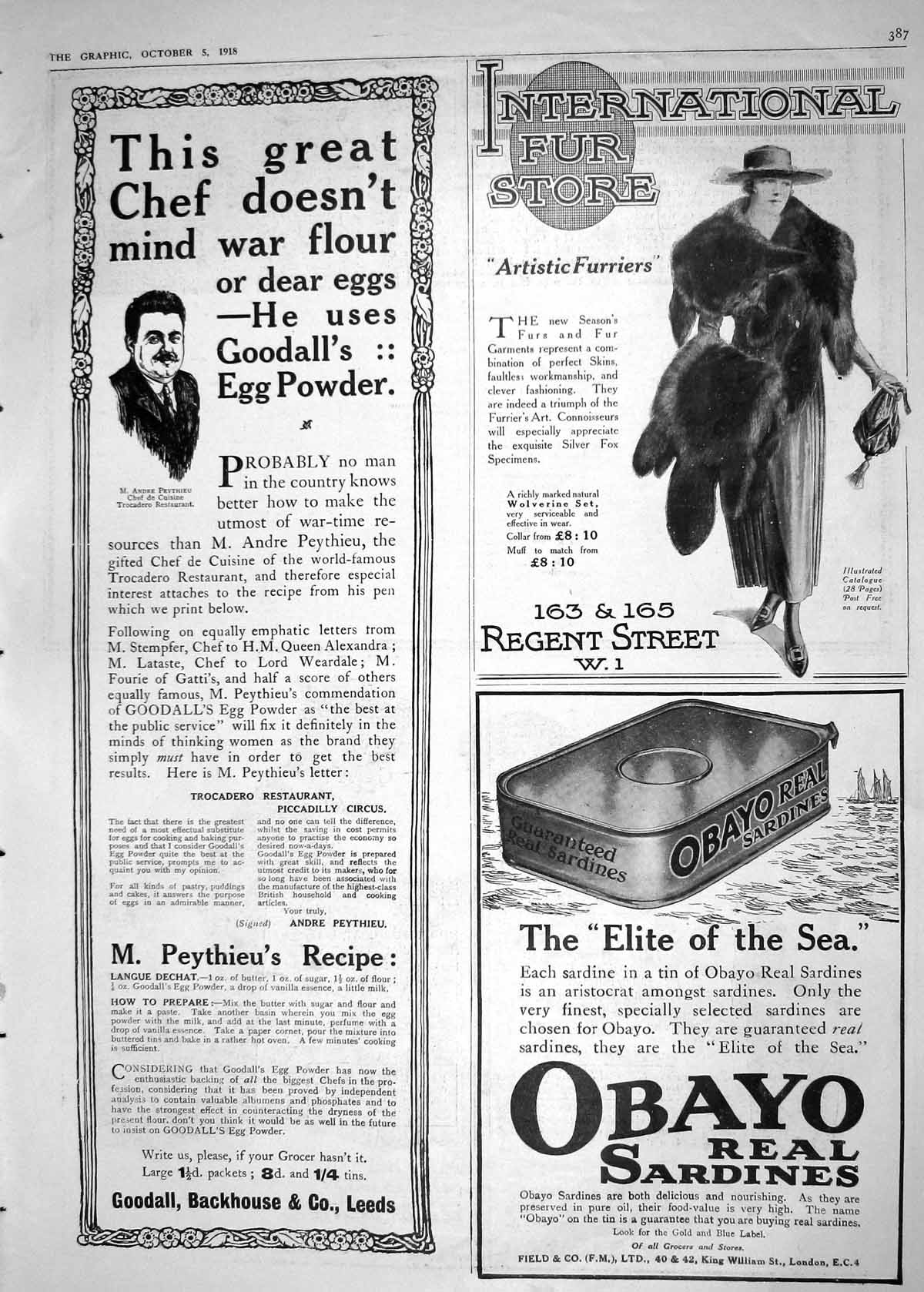 Antique Old Print 1918 Fur Store Goodall Backhouse Obayo Real Sardines Field