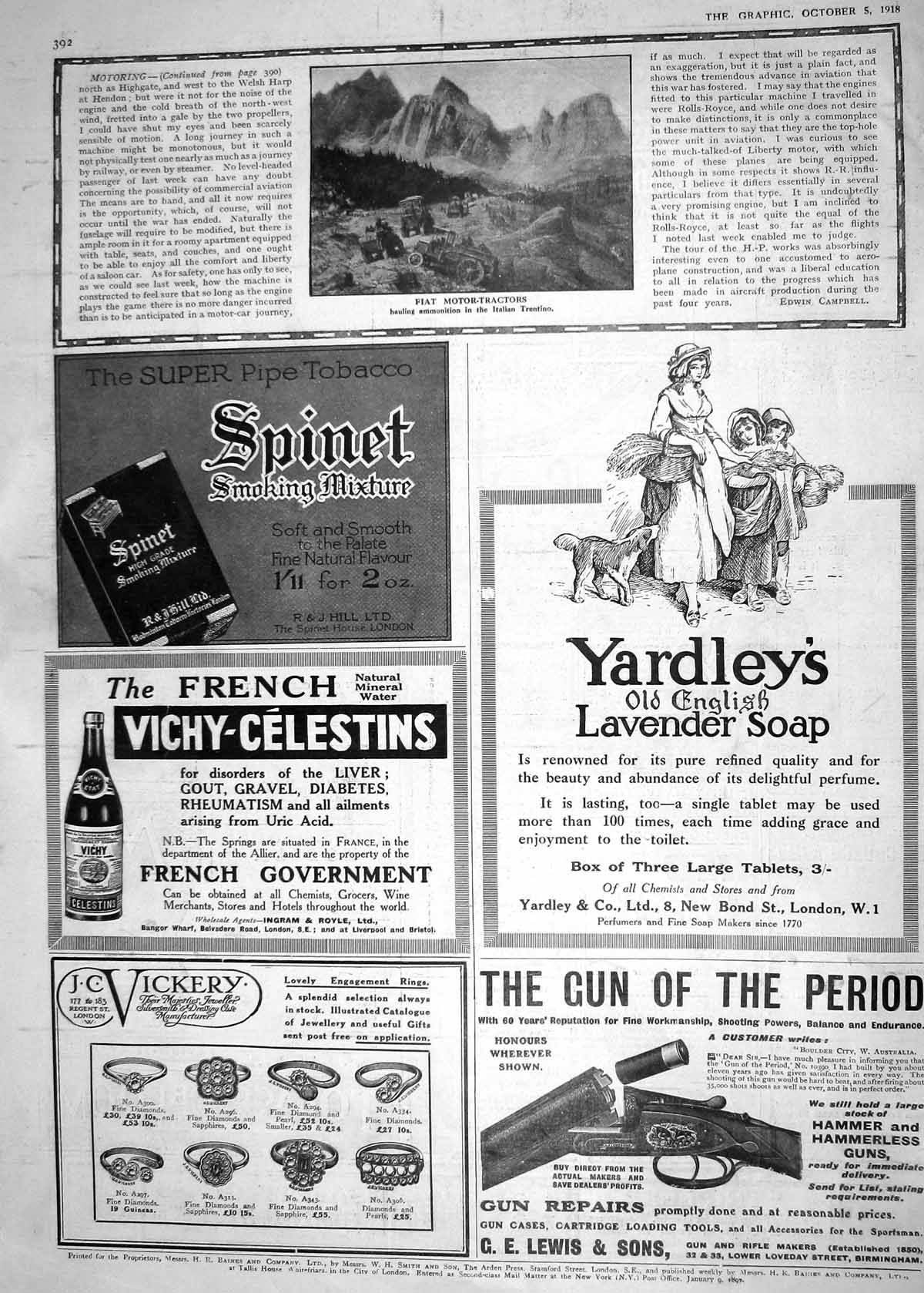 Old 1918 Fiat Motor Tractors Yardley Lavender Soap Lewis Gun Vickery 20th