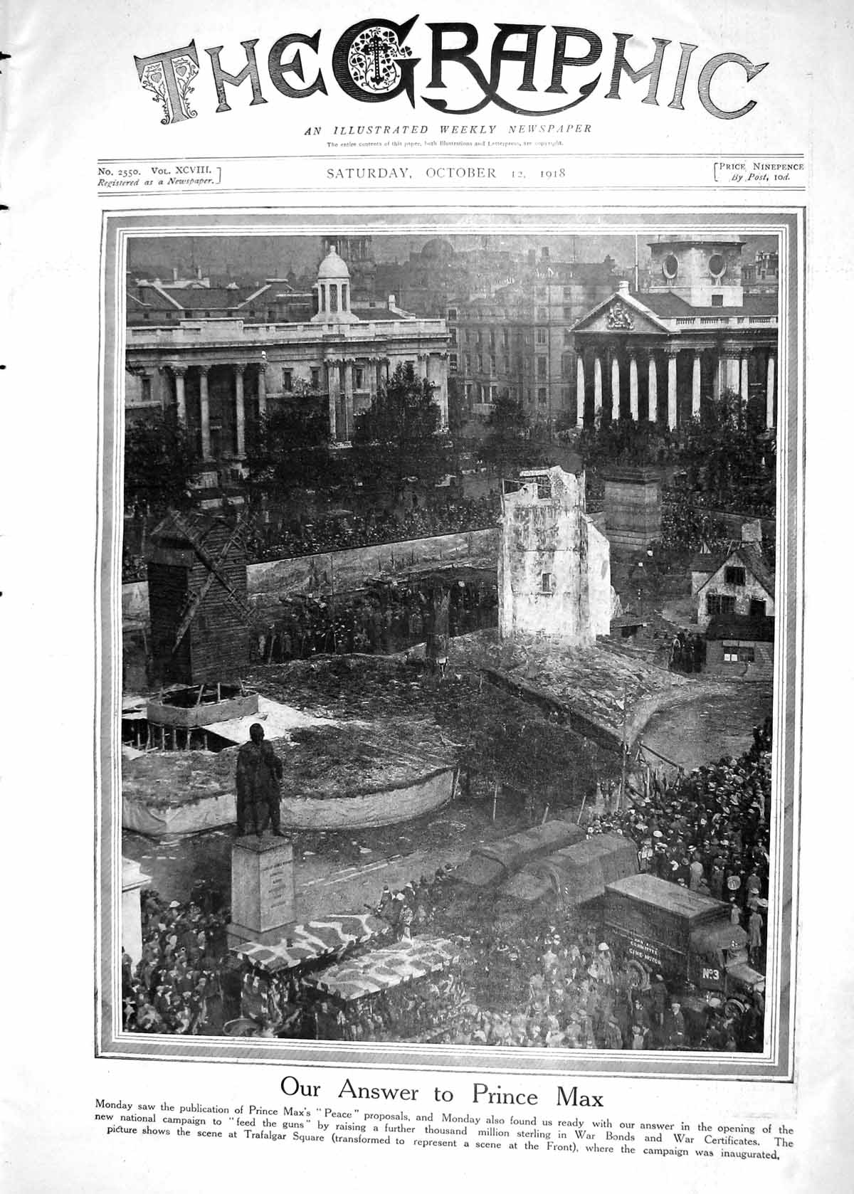Old Print 1918 Prince Max War Siers Trafalgar Square German Chancellor P 20th