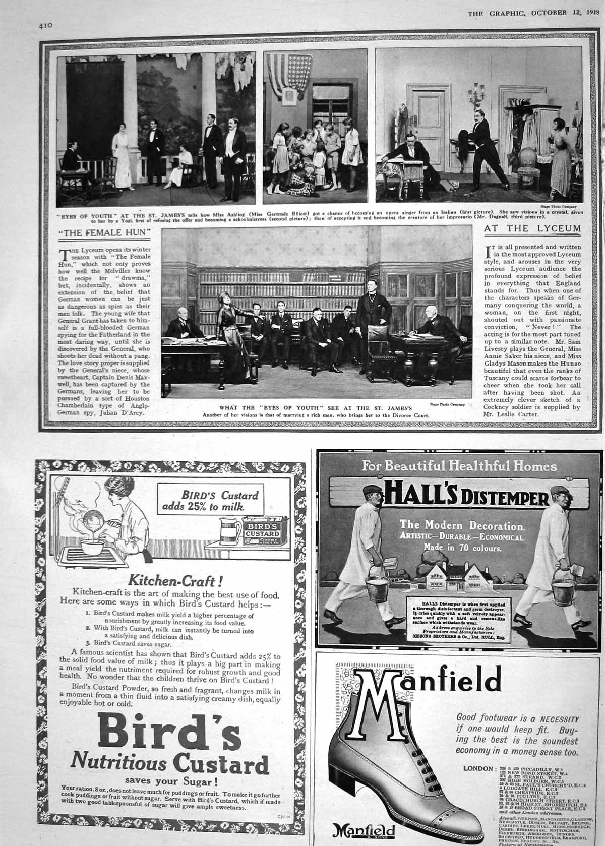 Antique Old Print 1918 Theatre Lyceum Elliott Manfield Bird'S Custard Hall'S