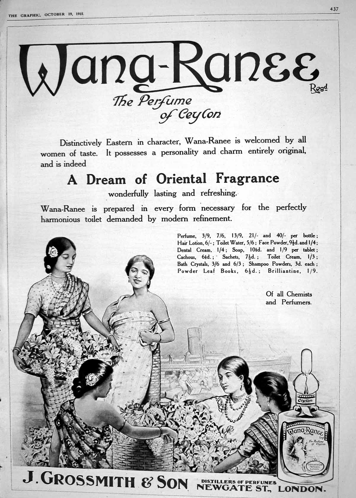 Antique Old Print 1918 Grossmith Perfume Cameron Pen Theatre Winter Somerset