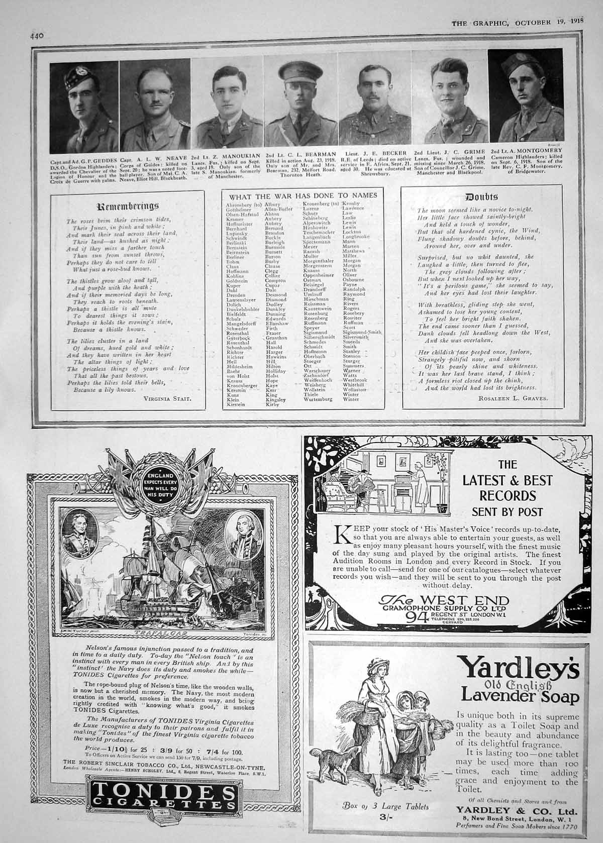 Old 1918 War Geddes Highlanders Neave Manoukian Bearman Becker Grime 20th