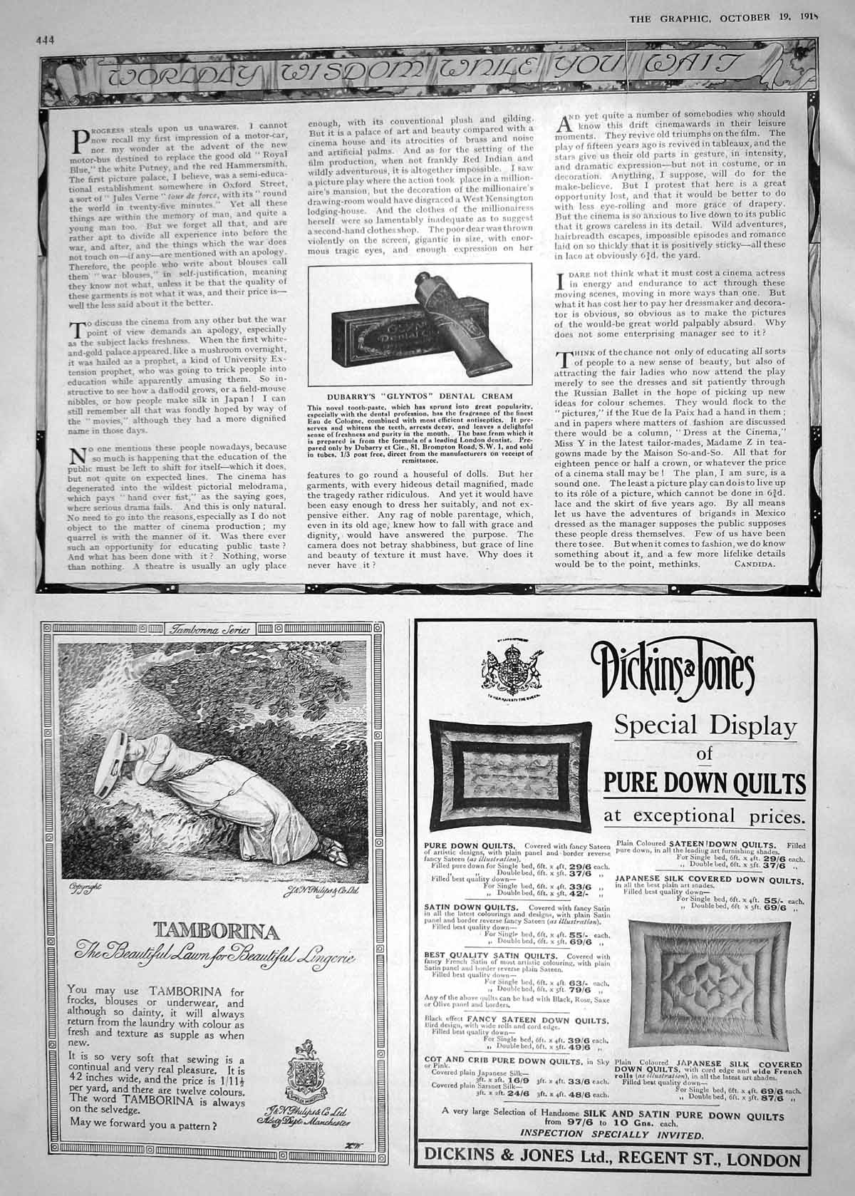 Antique Old Print 1918 Dubarry Glyntos Dental Cream Tamborina Dickins Jones