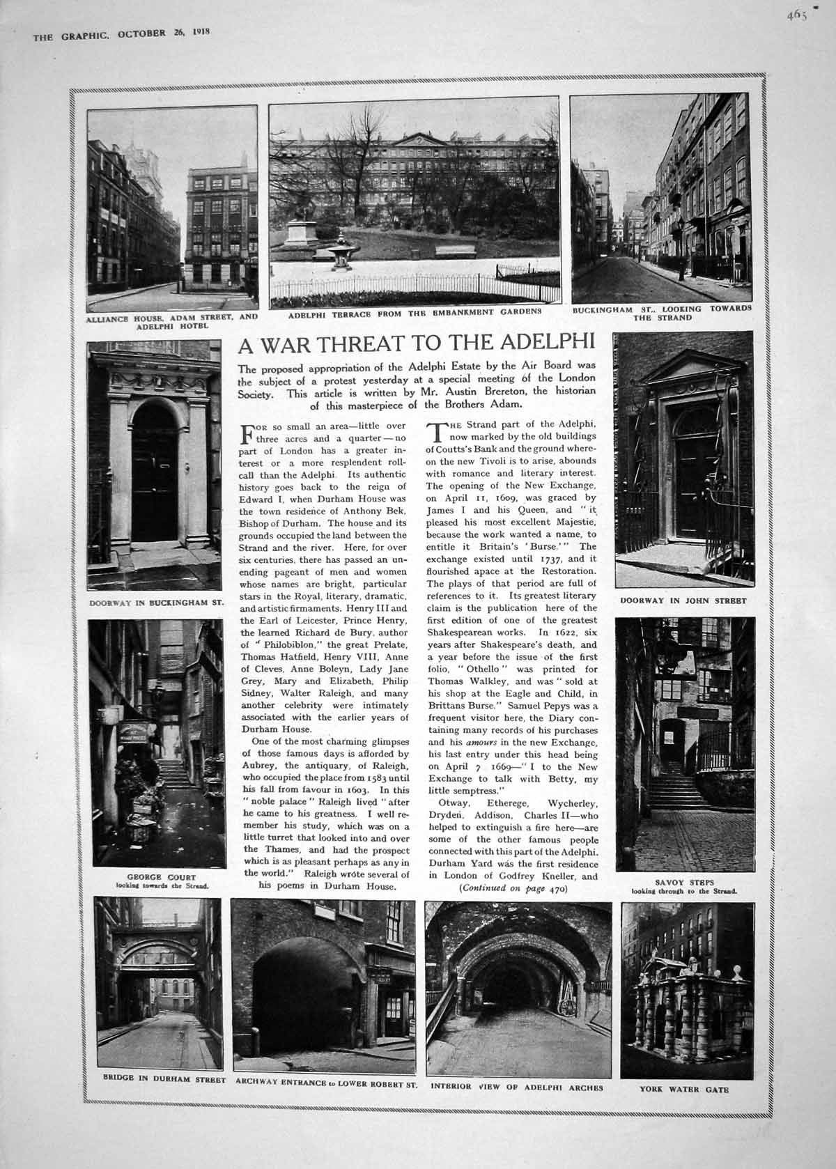 Old 1918 London George Court Adelphi Theatre Buckingham York Gate Con 20th