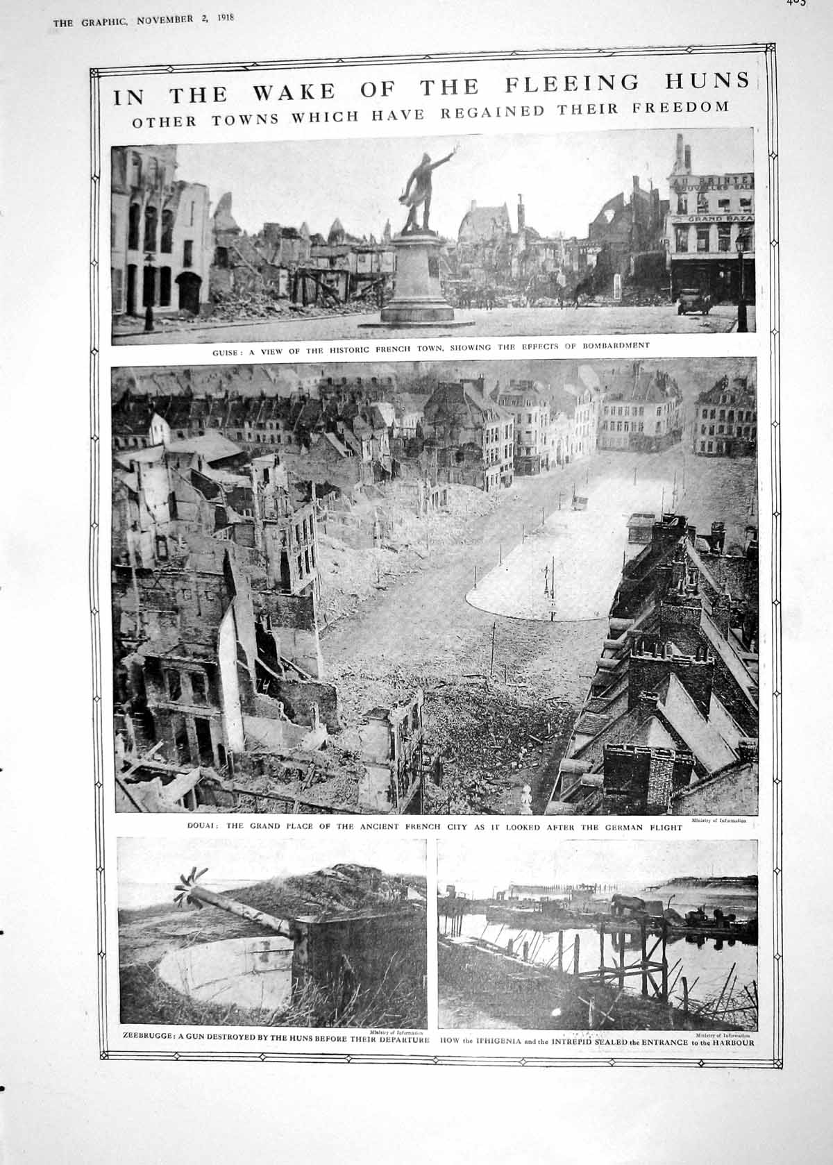 Antique Print 1918 Guise France War Douai Zeebrugge Iphigenia Harbour Siers