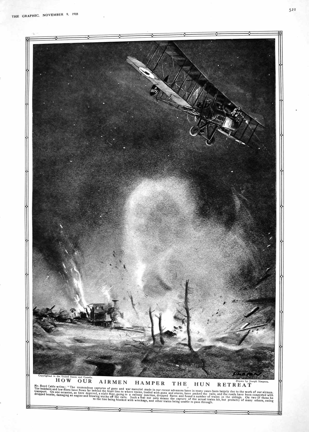 Old Print 1918 Battle British War Airmen Hun Aeroplane Ship Siers France 20th