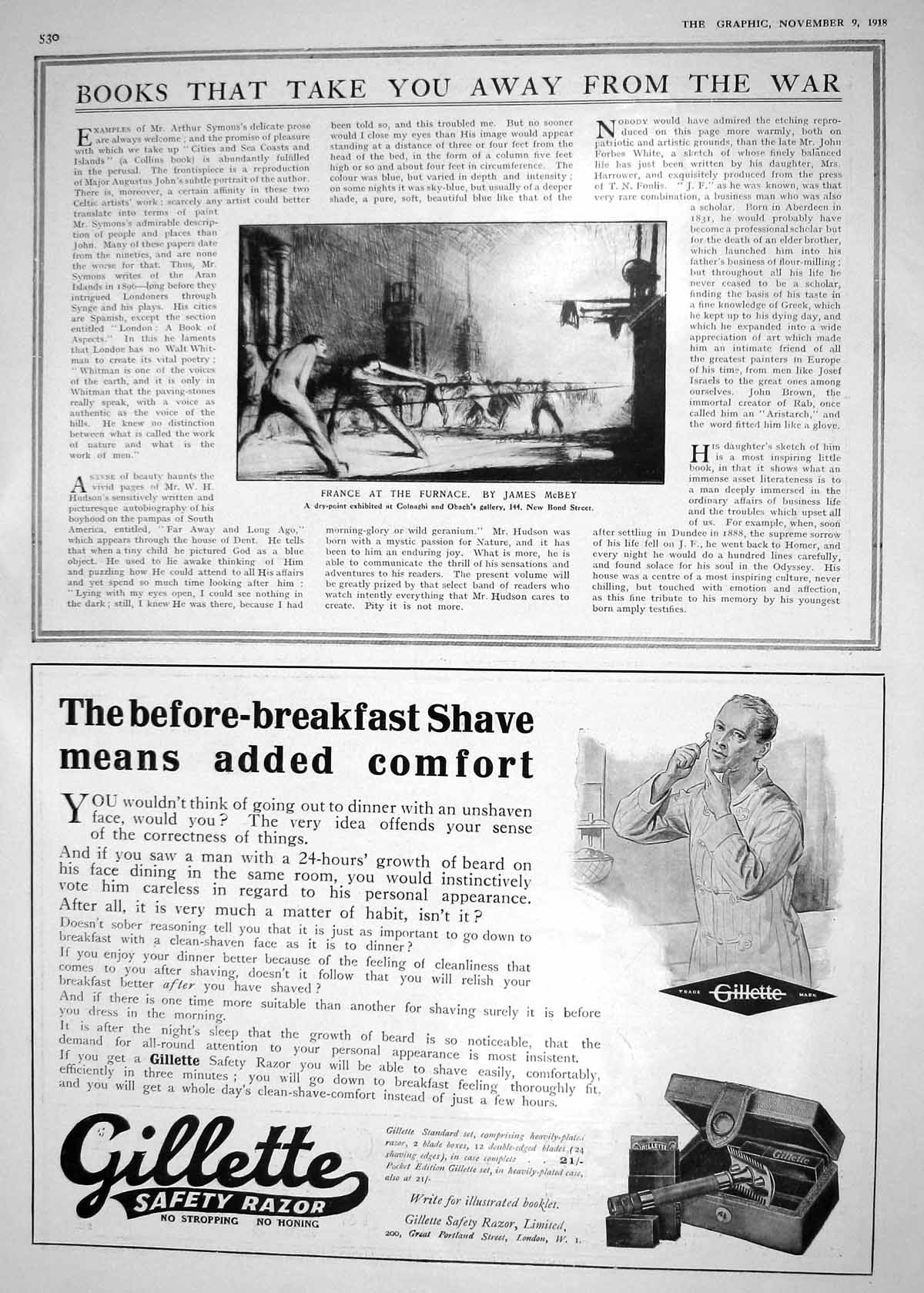 Antique Old Print 1918 France Furnace Colnaghi Obach Gallery Gillette Razor