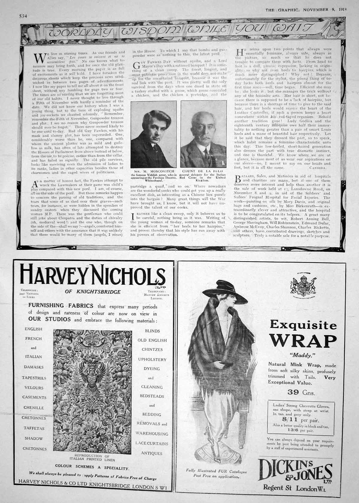 Old 1918 Moscovitch Yidish Actor Count De La Feld Harvey Nichols Dick 20th