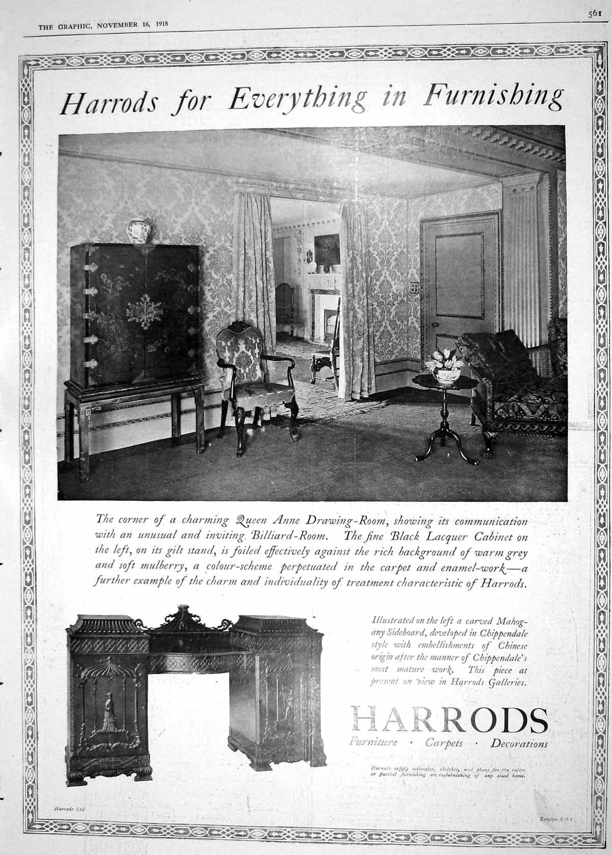Antique Print 1918 Harrods Furniture Pontings Yardleys Benson Mayne Theatre