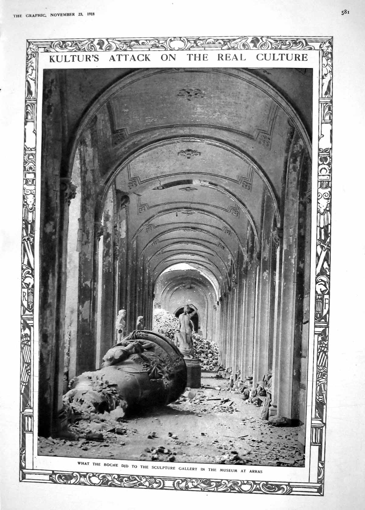 Antique Print 1918 Boche Sculpture Gallery Museum Arras French Siers Poilus