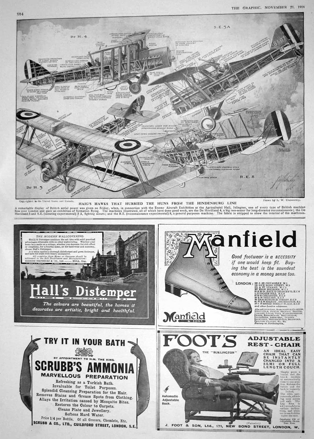 Old 1918 British War Aeroplane Haig'S Hawks Hindenburg Manfield Foot' 20th