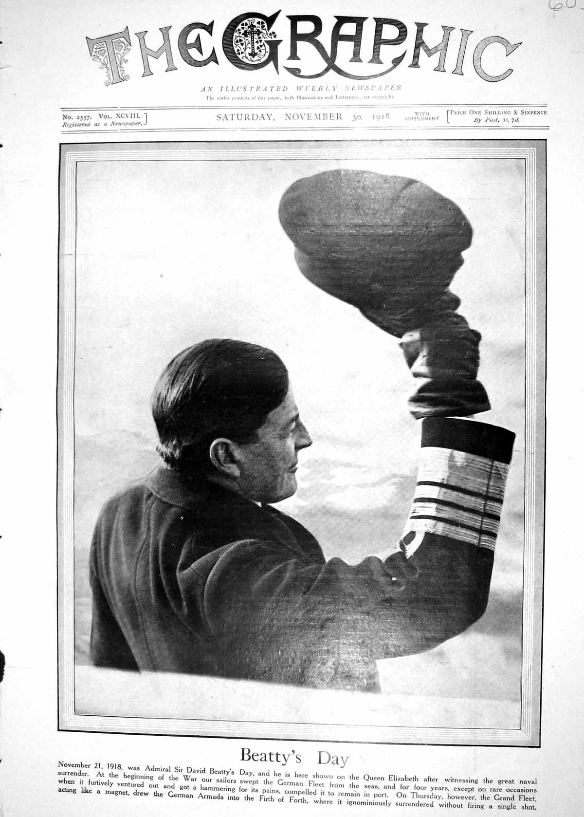 Original Old Vintage Print 1918 Photograph Admiral Beatty Queen Elizabeth Ship