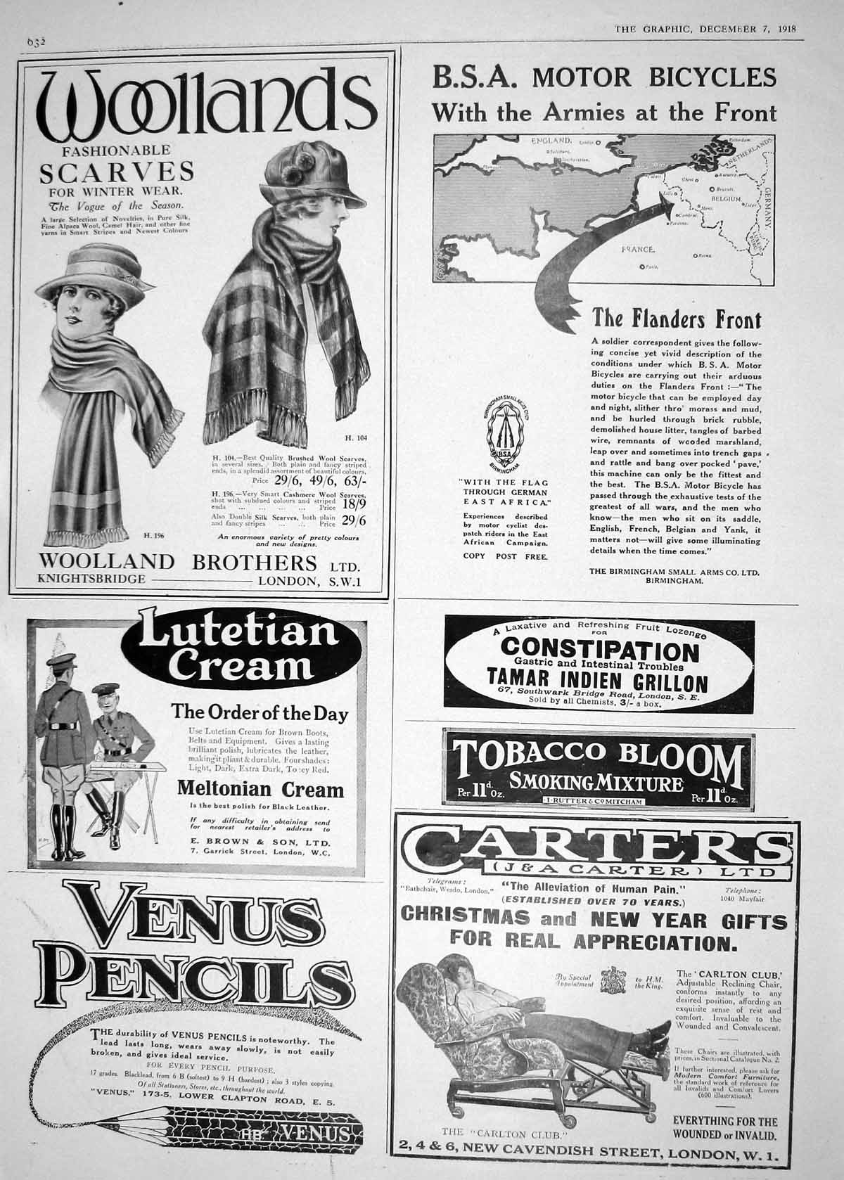 Antique Old Print 1918 Woollands B.S.A. Motor Bicycles Carters Venus Pencils