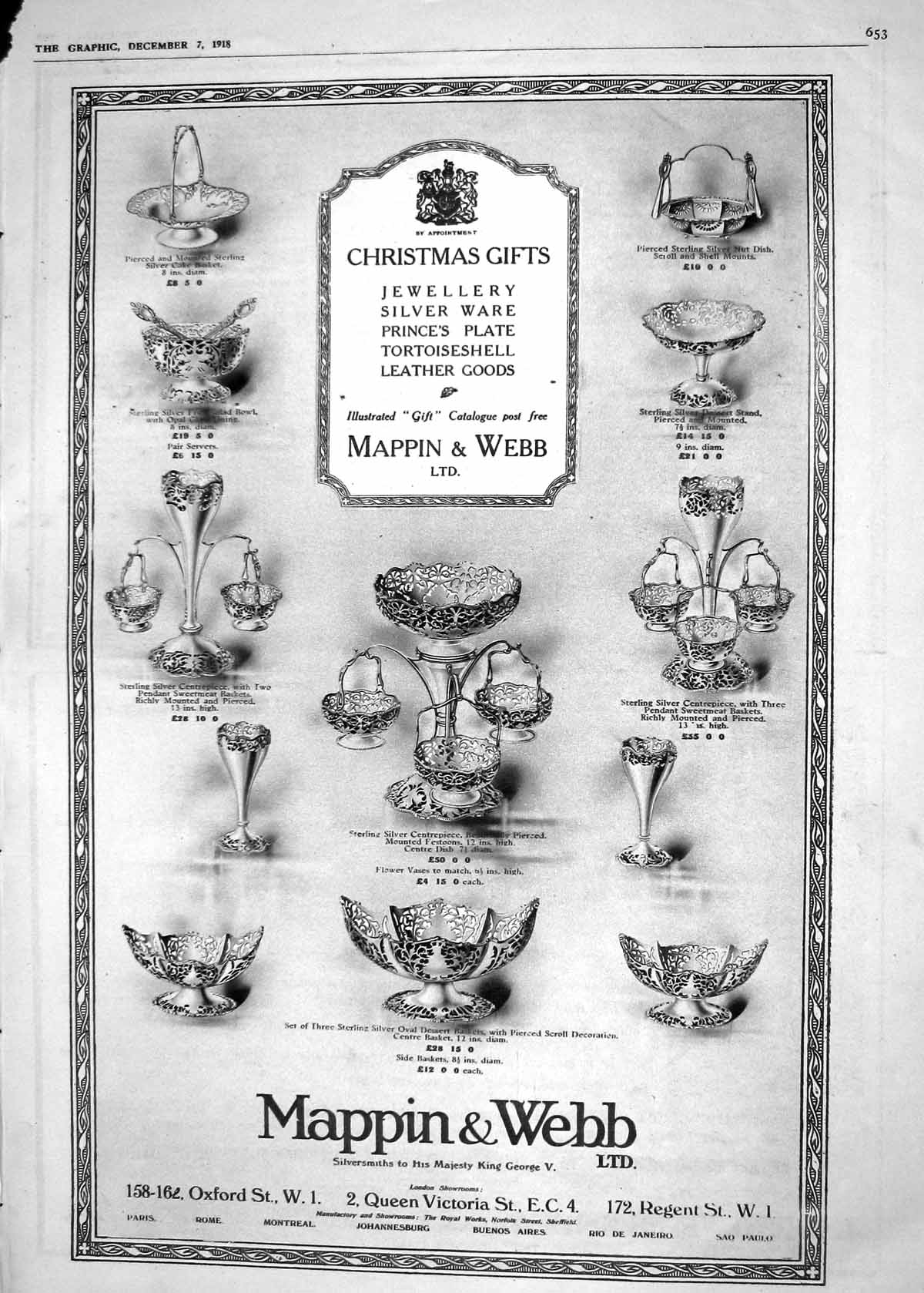 Old Print *6036 1918 Mappin Webb Christmas Gifts Jewellery Leather Silver