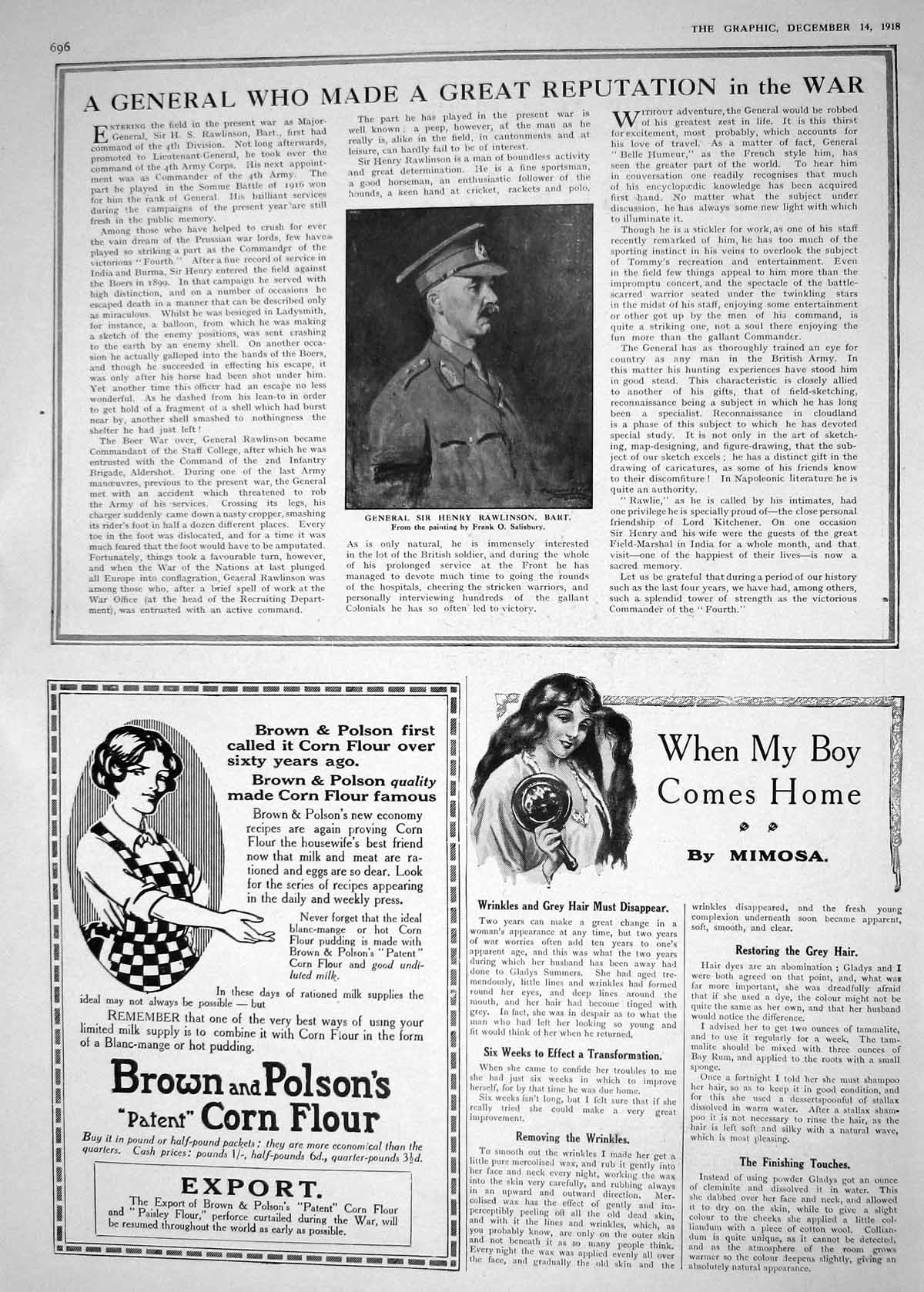 Antique Old Print 1918 General Henry Rawlinson Tootal Broadhurst Brown Polson