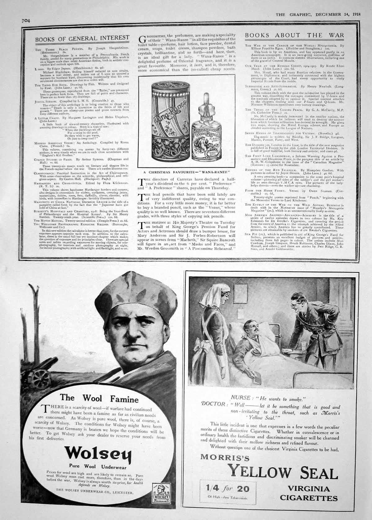 Antique Print 1918 Christmas Present Wana-Ranee Wolsey Underwear Cigarettes