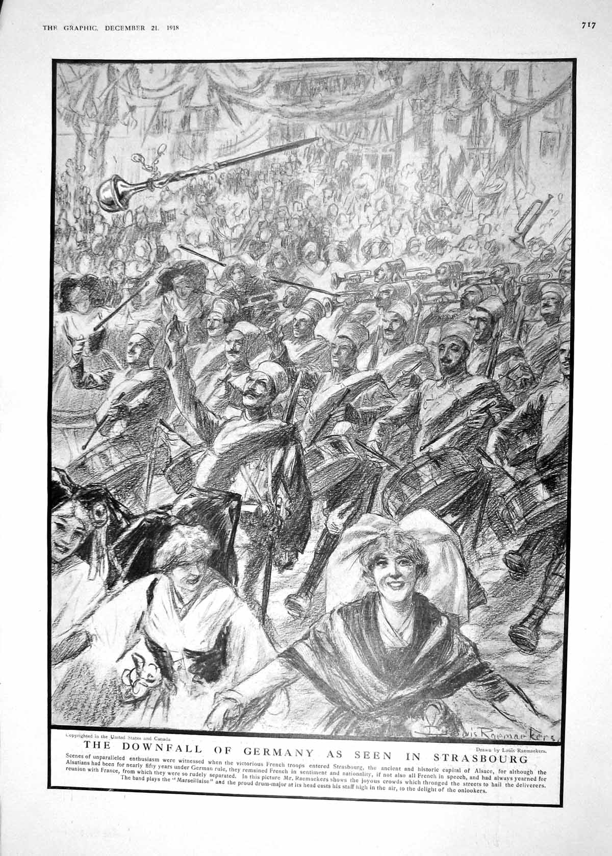 Original Old Vintage Print 1918 Scene Downfall Germany Strasbourg French Siers