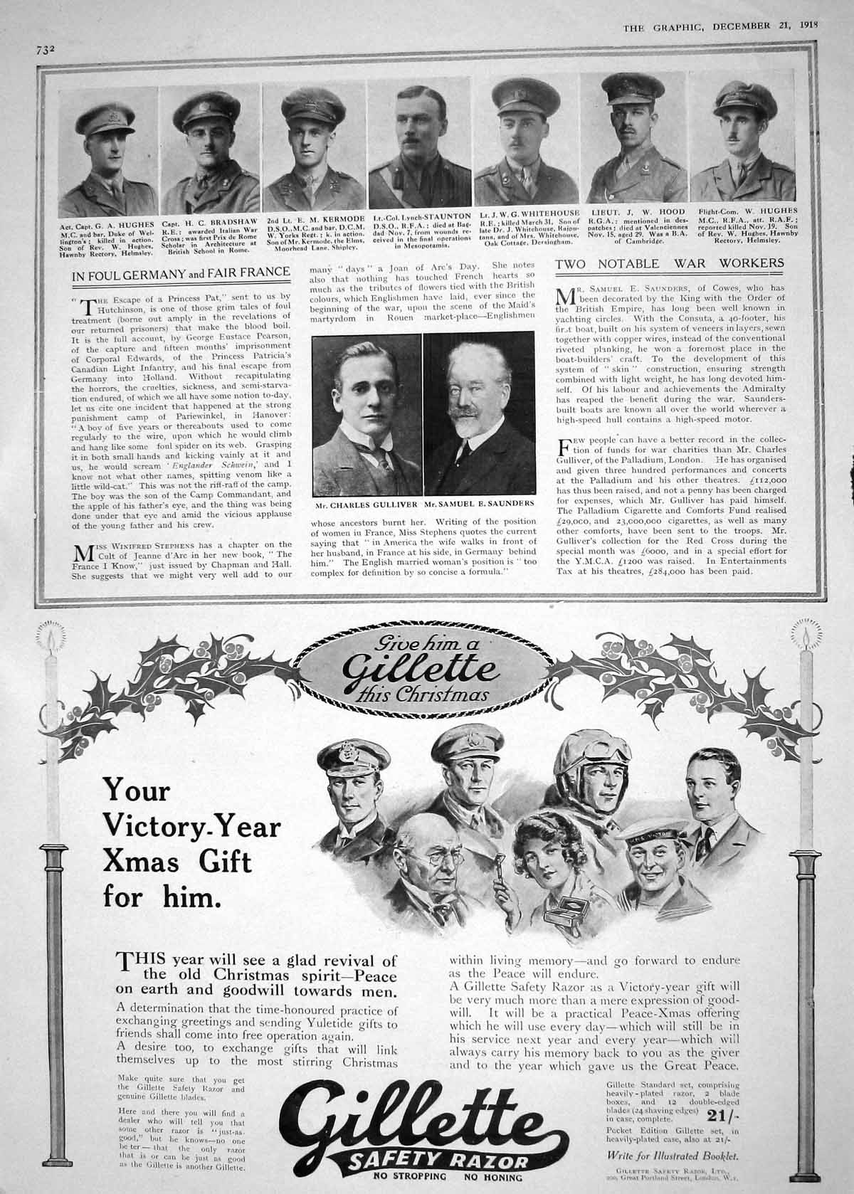 Old Print 1918 War Siers Hughes Bradshaw Kermode Gulliver Saunders White 20th