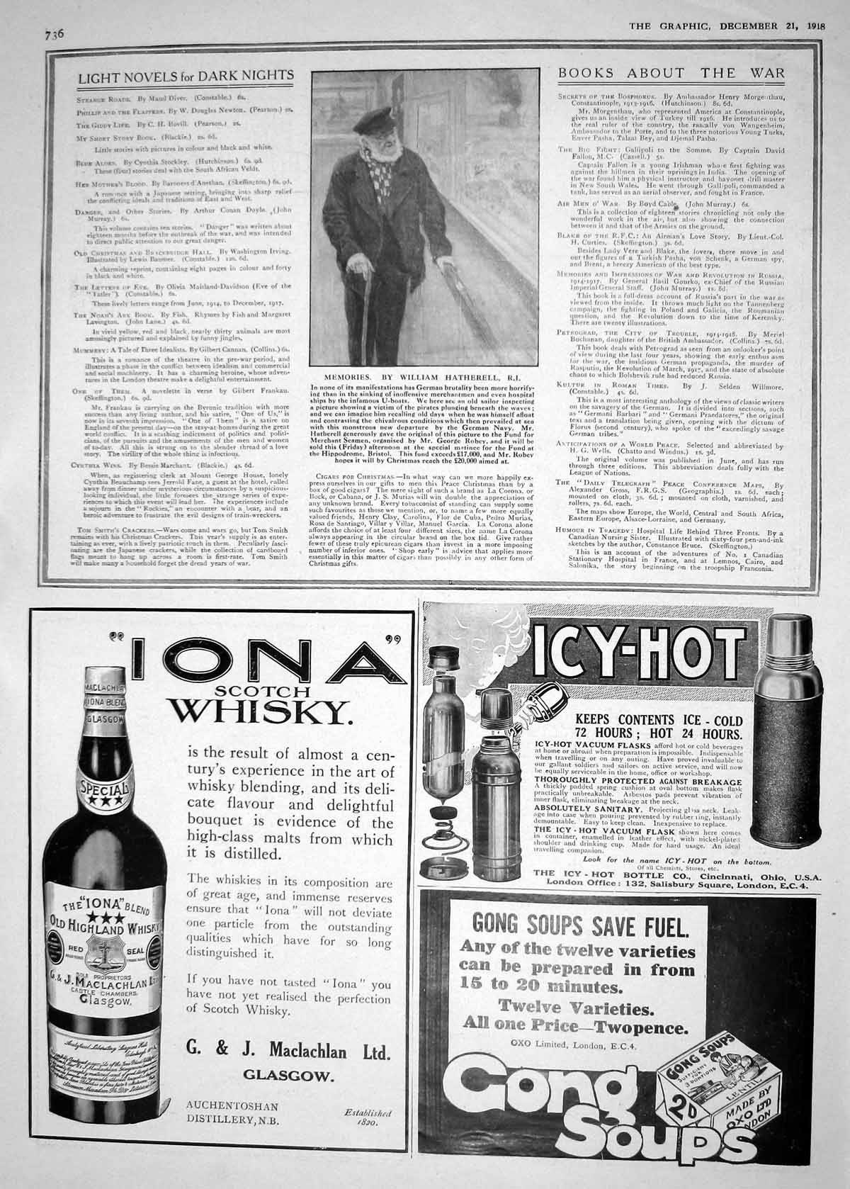 Antique Print 1918 War Sailor William Hatherell Iona Scotch Whisky Gong Sou