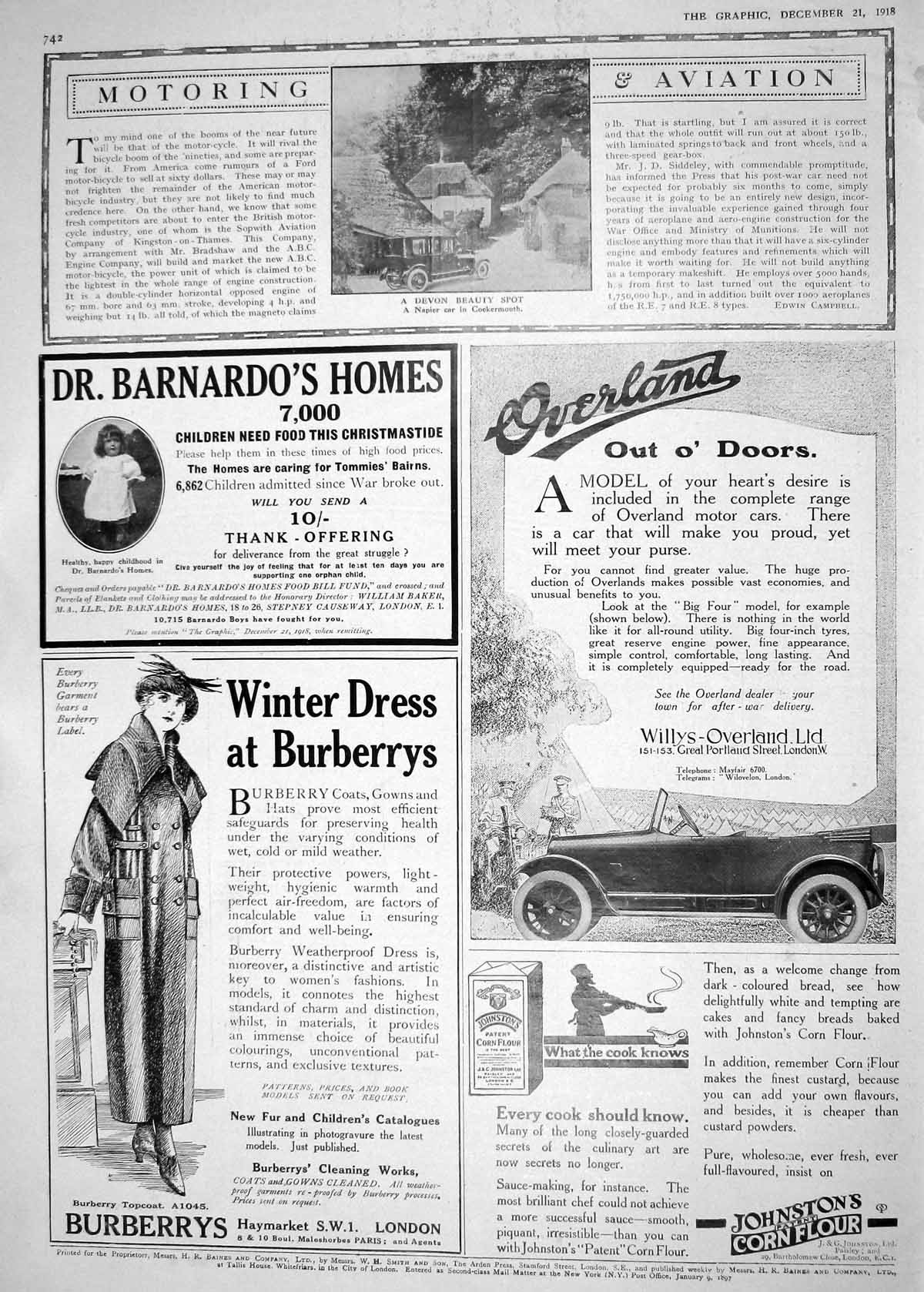 Old 1918 Devon Beauty Spot Napier Motor Car Cockermouth Barnardo'S Bu 20th
