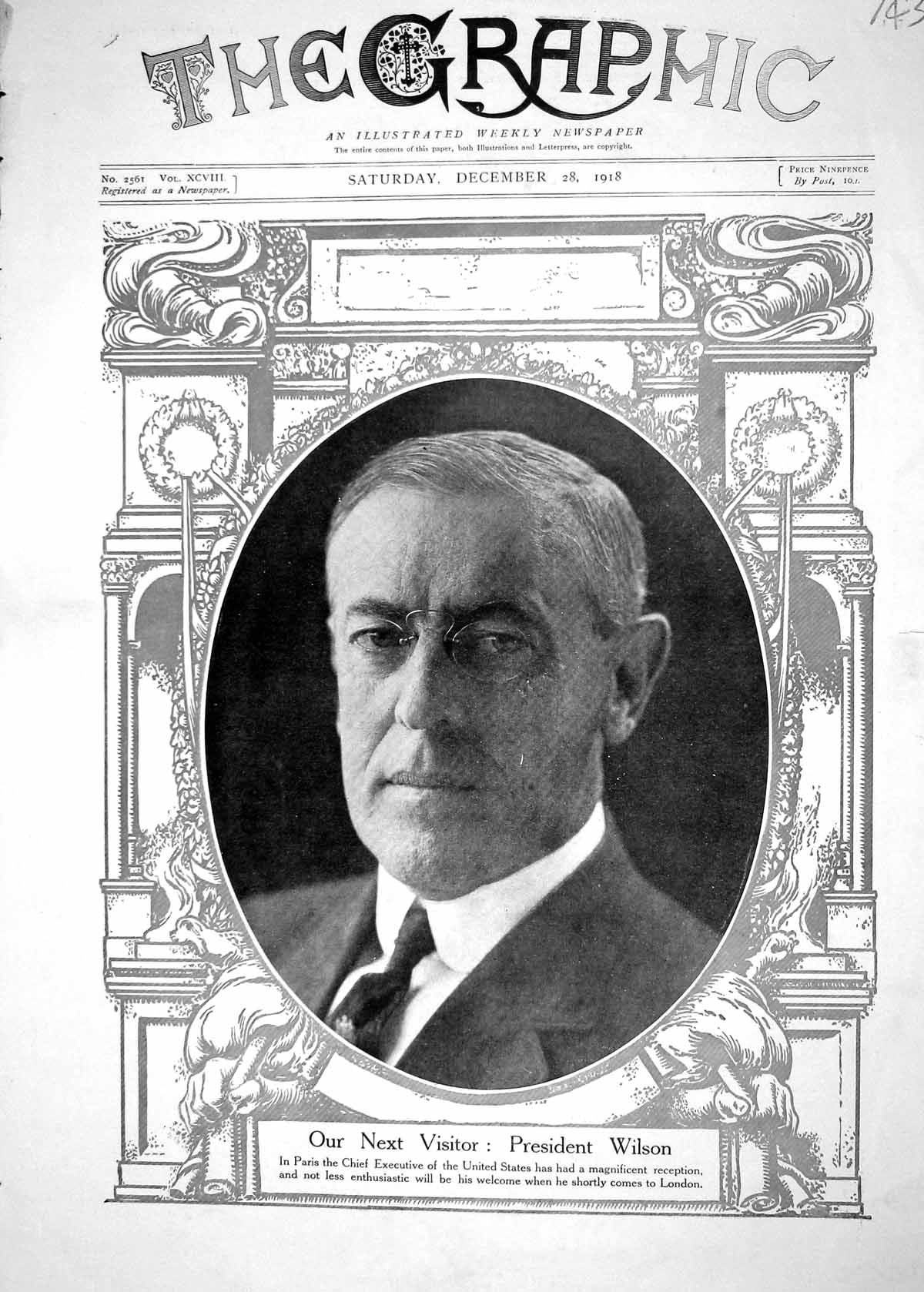 Antique Old Print 1918 President Wilson Chief Executive United States America