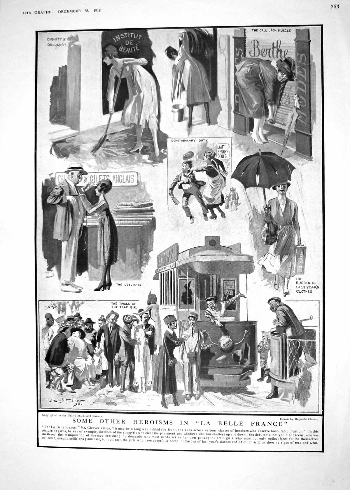 Old 1918 La Belle France Street Scene Tram Girl Debutante Women Worke 20th