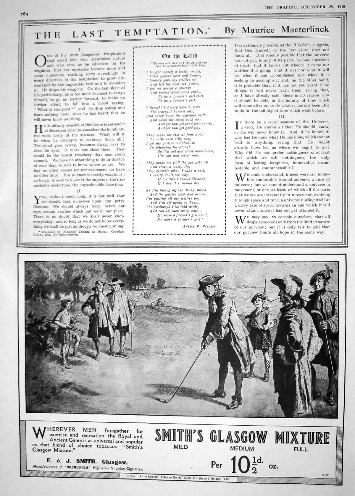 Old Print 1918 Advertisement Smith'S Glasgow Mixture Tobacco Playing Golf 20th
