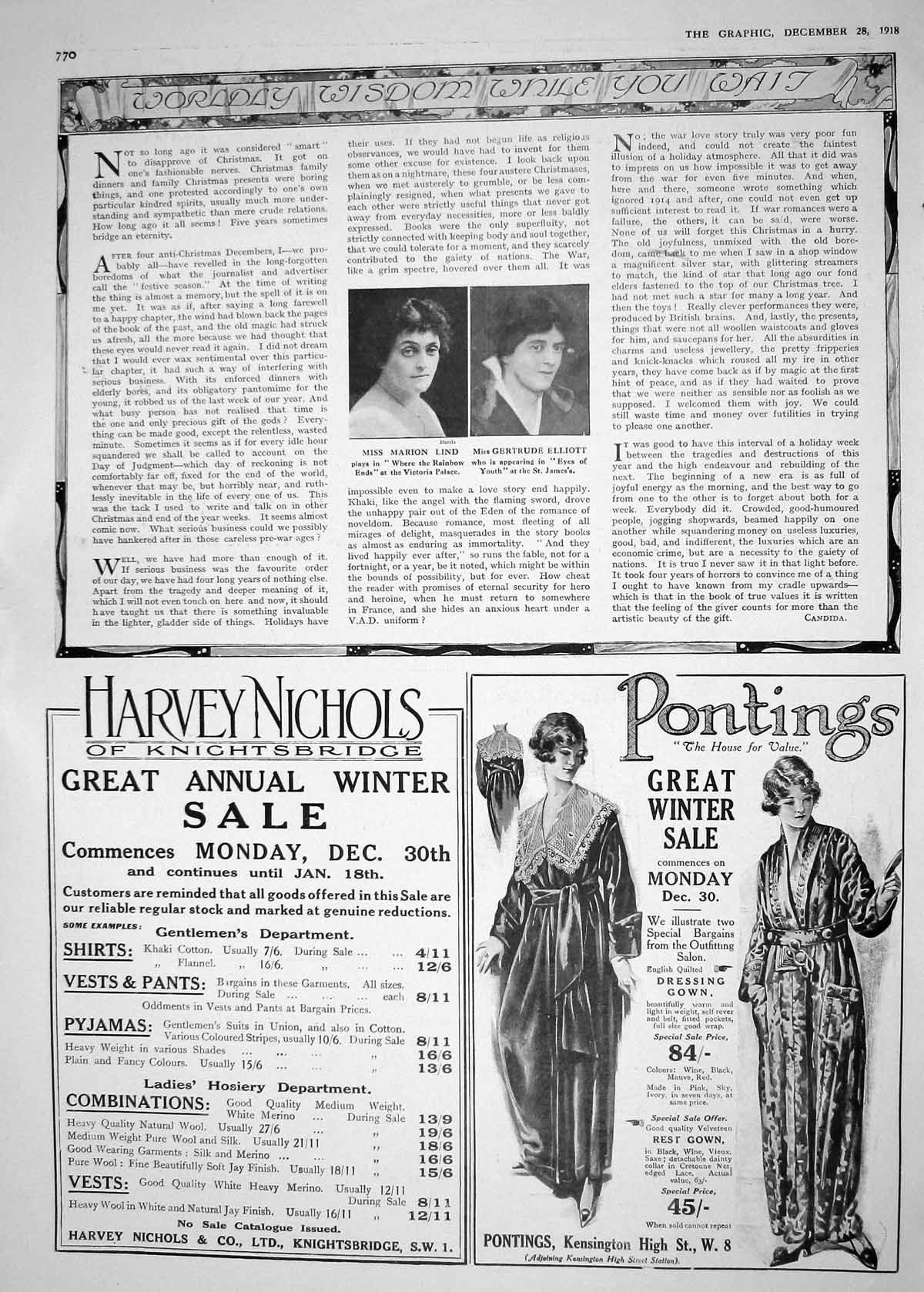 Old 1918 Marion Lind Gertrude Elliott Theatre Harvey Nichols Pontings 20th