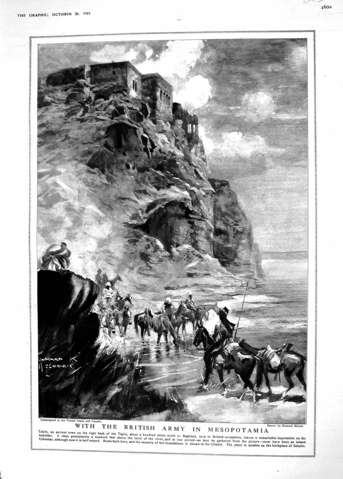 Antique Print 1918 War British Army Mesopotamia Tekrit Tigris Siers Morison