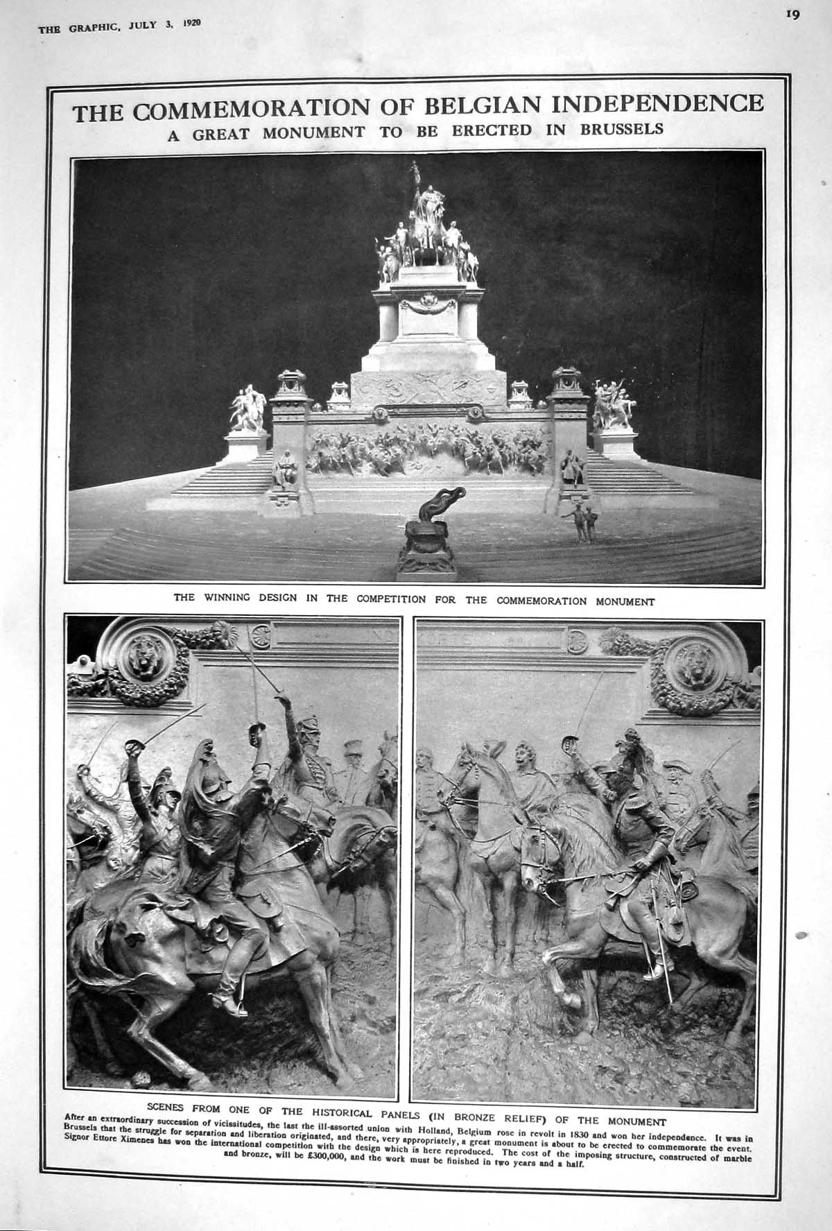 Old 1920 Commemoration Belgian Independence Monument London Italy Mui 20th