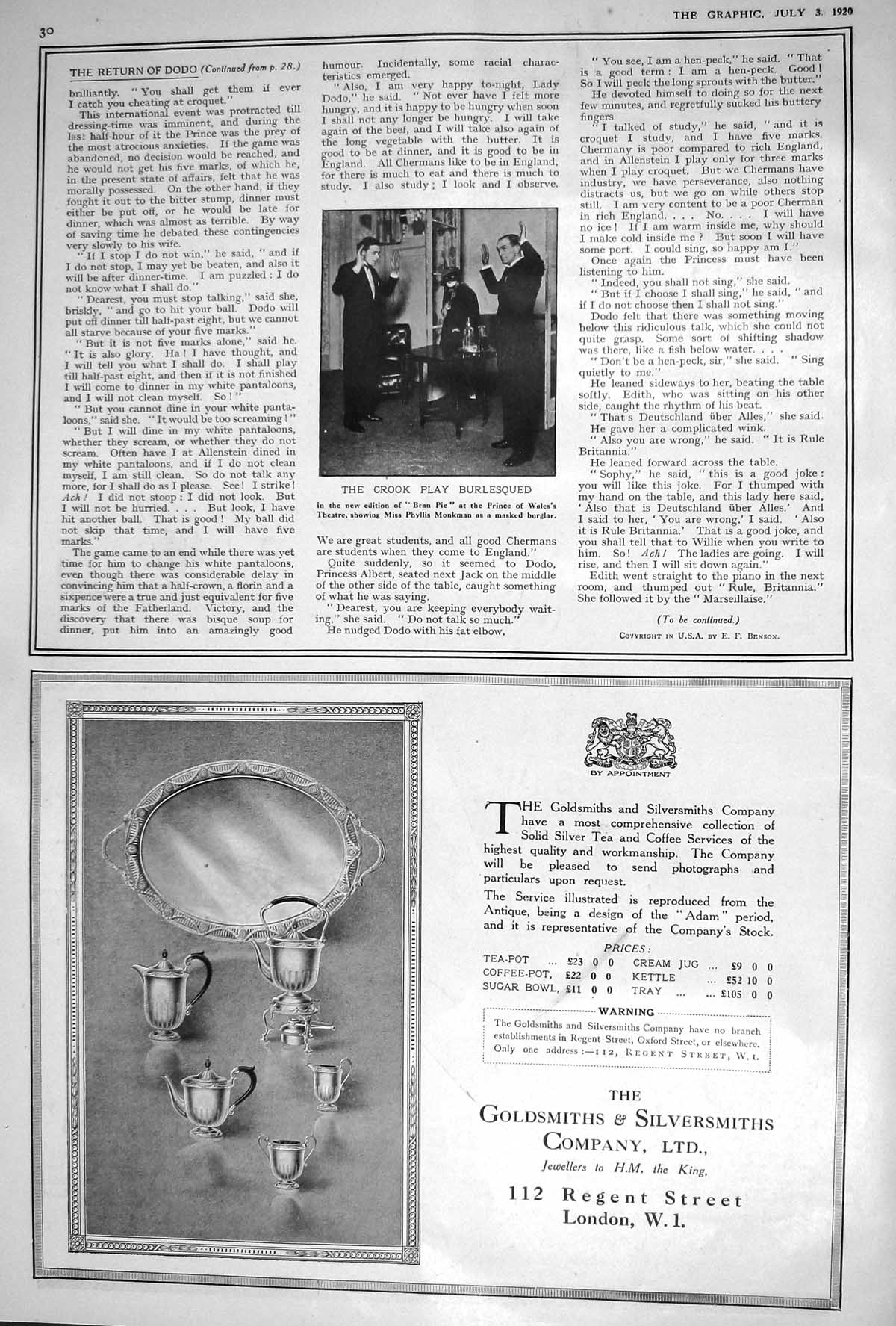 Antique Print 1920 Crook Play Burlesque Theatre Monkman Gsmith Dunlop Motor