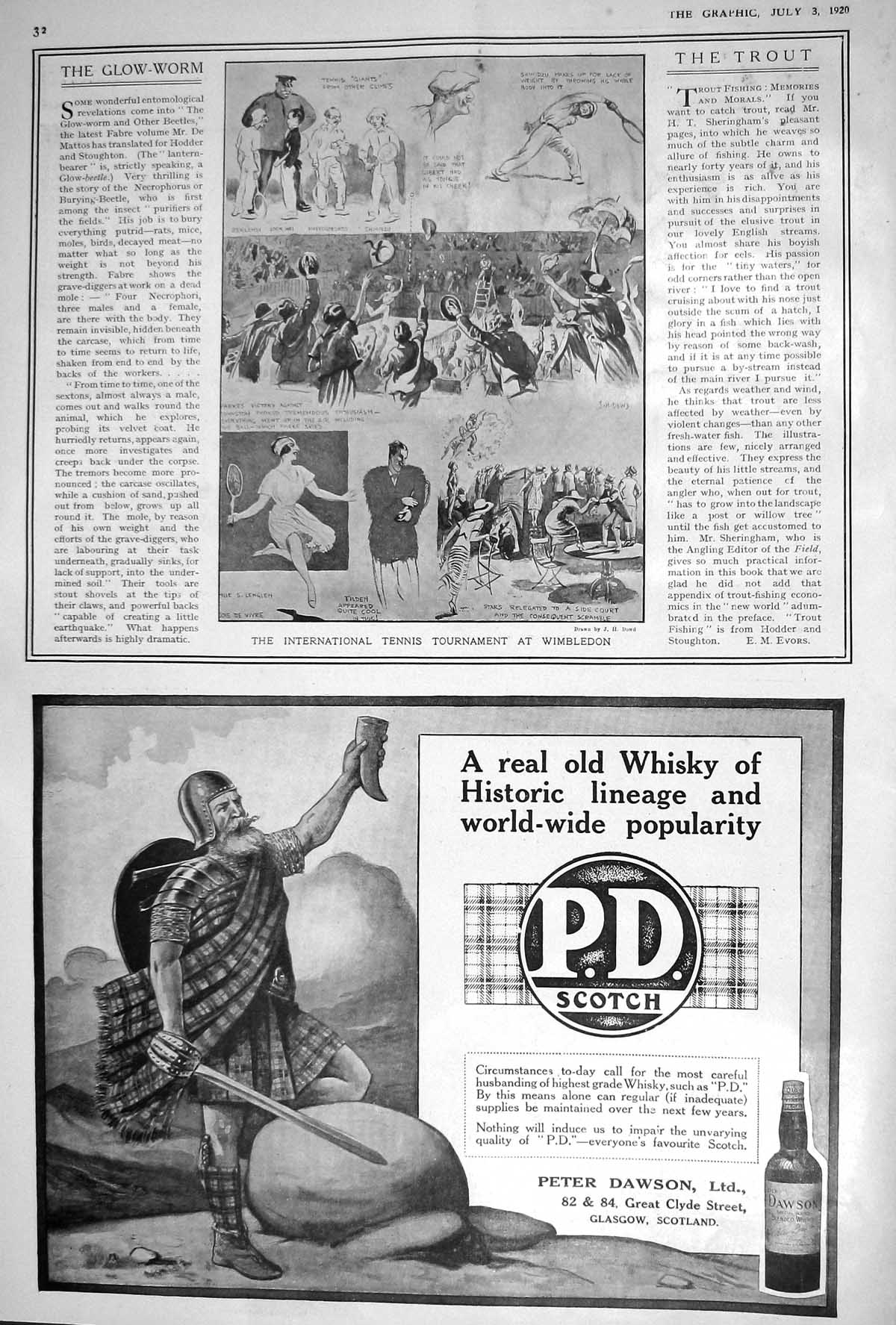 Old 1920 Dawson Scotch Whisky Tennis Wimbledon Glaxo Portland Stree L 20th