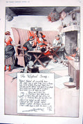 Antique Old Print 1920 Walsail Song Colour Christmas Goose Snow Motor Car 20th