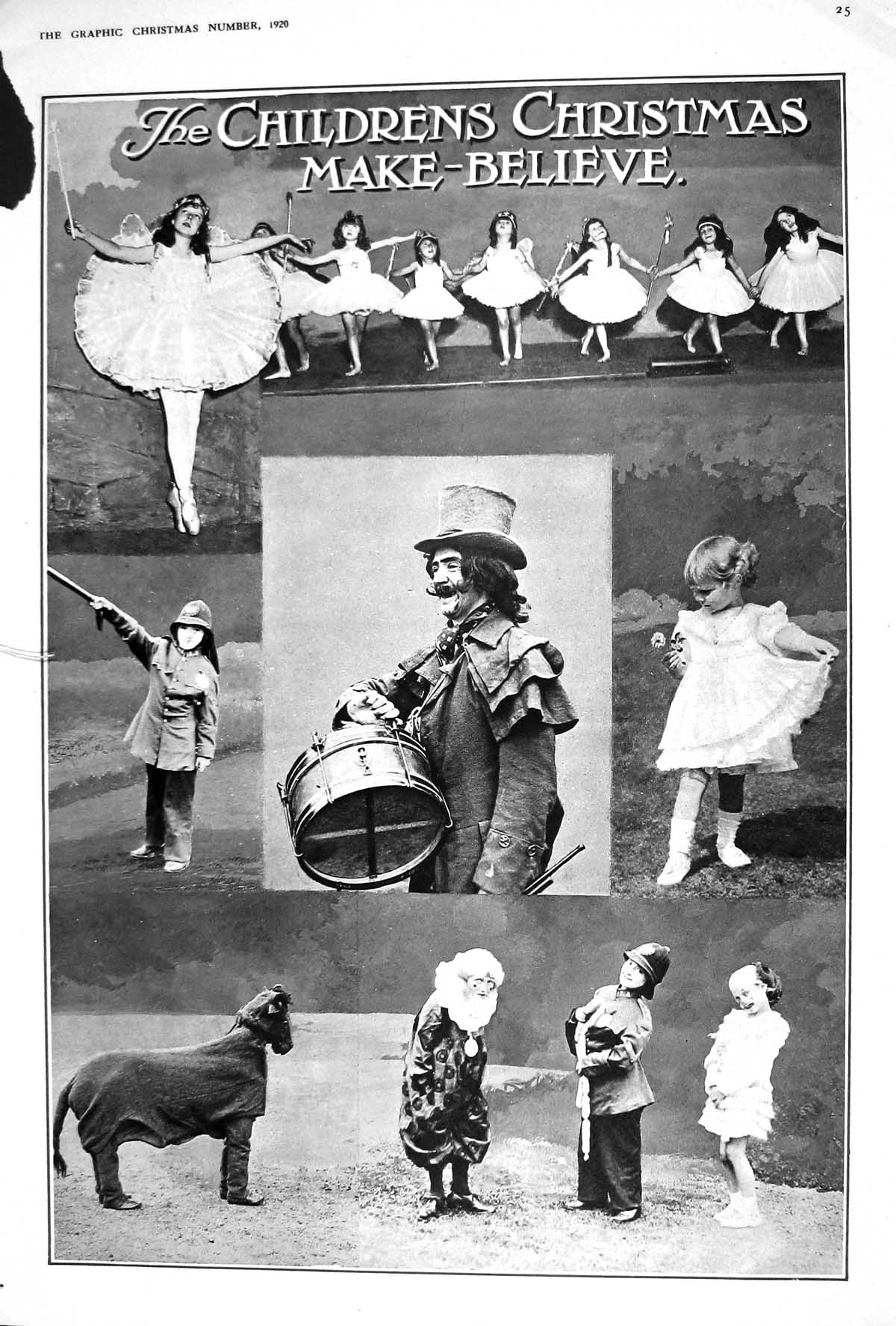 Antique Old Print 1920 Children Christmas Make Believe Fancy Dress Costumes