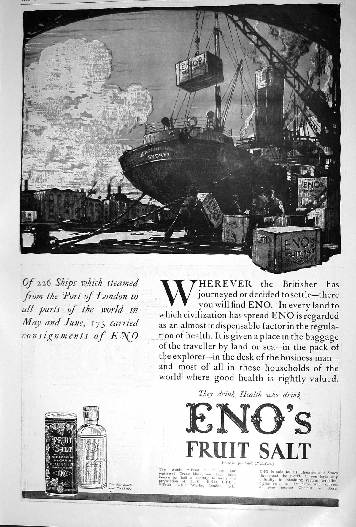 Antique Old Print 1920 Eno'S Fruit Salt Peter Dawson Scotch Whisky Glasgow 20th