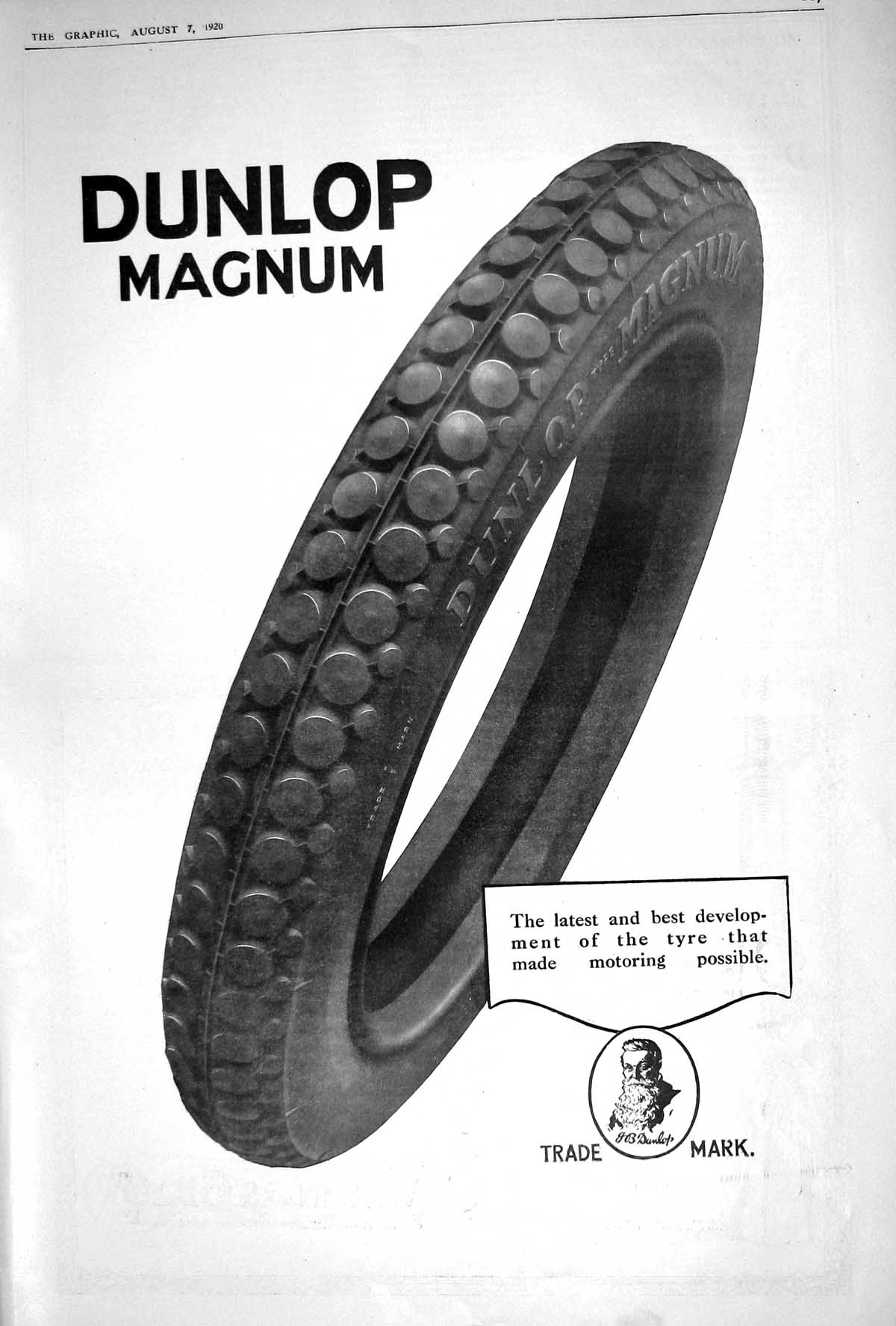 Original Old Vintage Print 1920 Advertisement Dunlop Magnum Motor Car Tyres