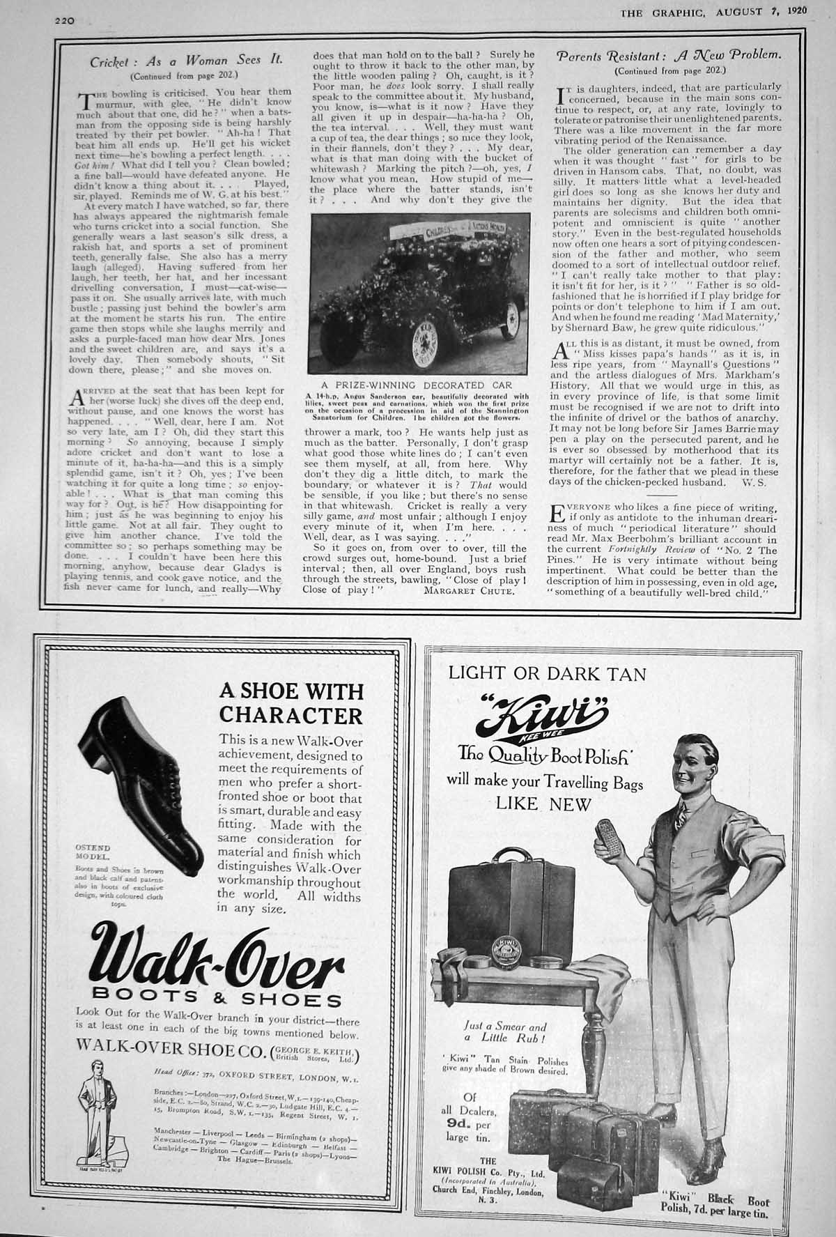 Old 1920 Angus Sanderson Motor Car Walk-Over Shoes Kiwi Polish Barker 20th