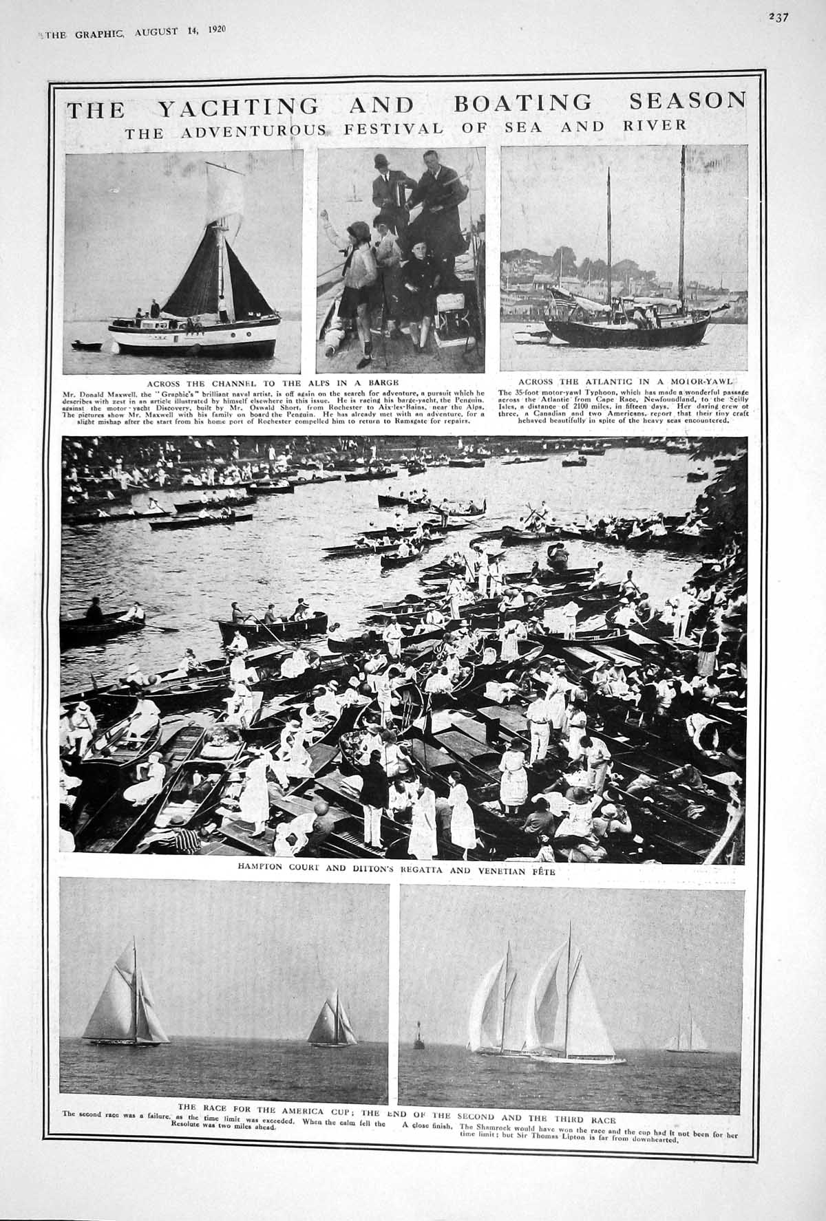 Old 1920 Yacht Boat Maxwell Hampton Court America Cup War Waziristan 20th