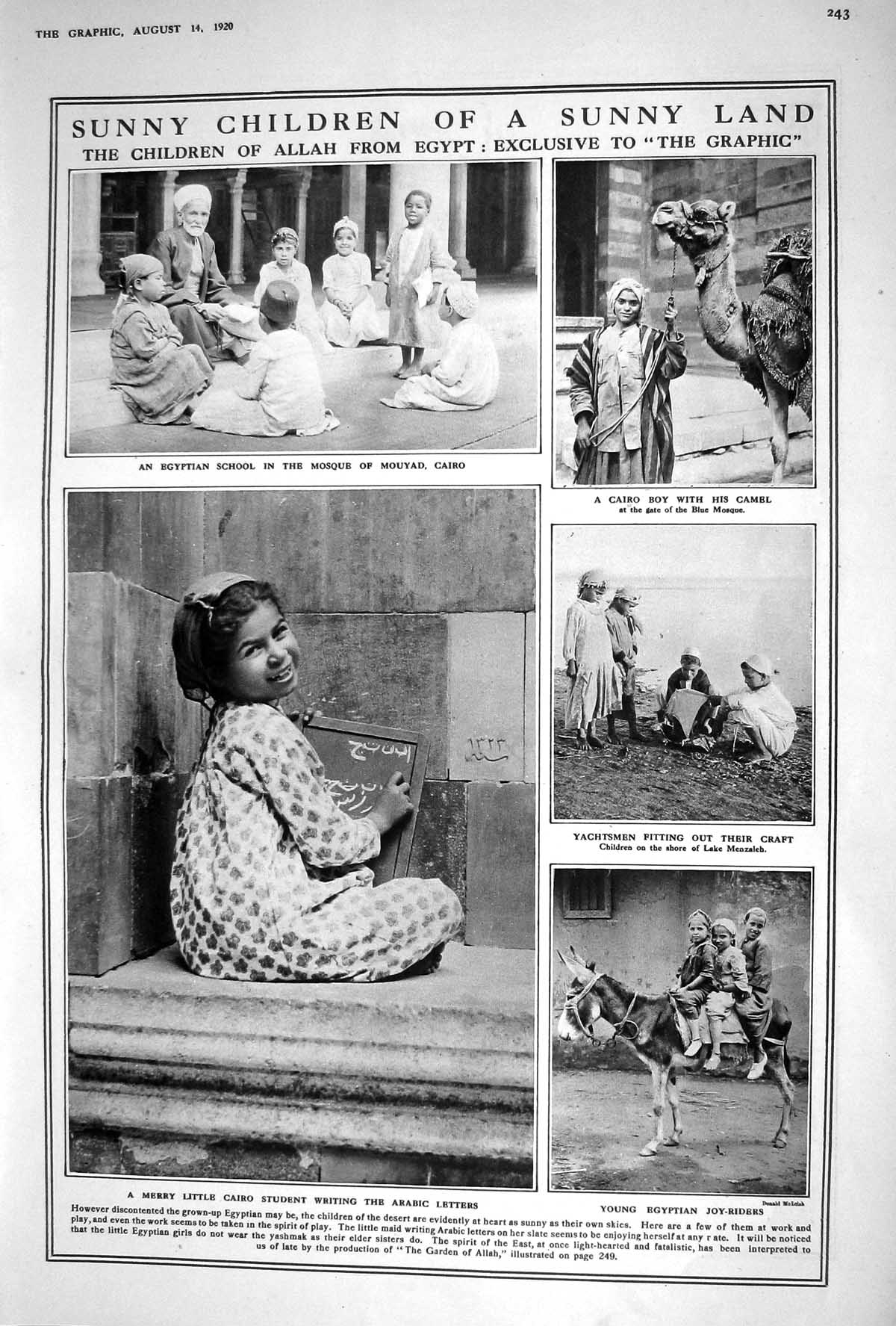 Old 1920 Children Allah Egypt Cairo Camel Mosque Mouyad English Garde 20th