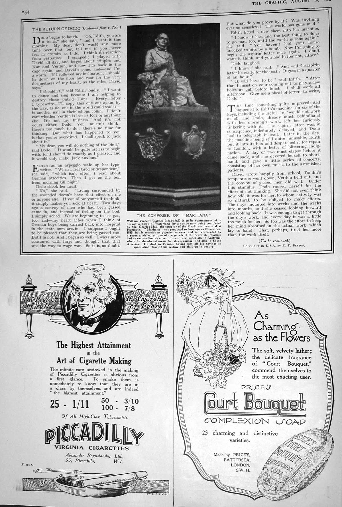 Old 1920 William Vincent Wallace Maritana Piccadilly Cigarettes Hough 20th